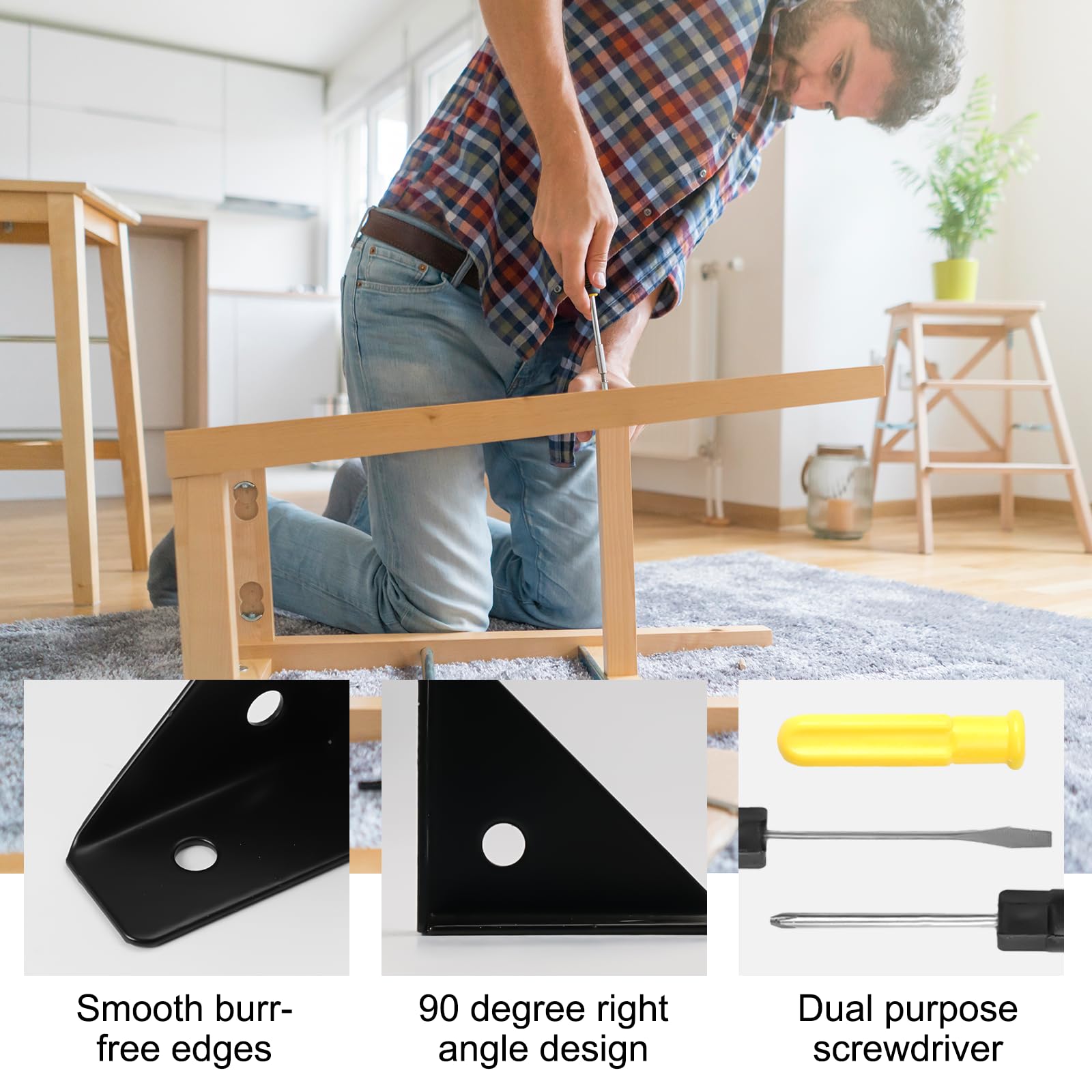 20 Staffe Angolari Metalliche Per Legno - Con 40 Viti - Angolo 90 Gradi - Per Mobili, Scaffali, Riparazioni - Foto 4