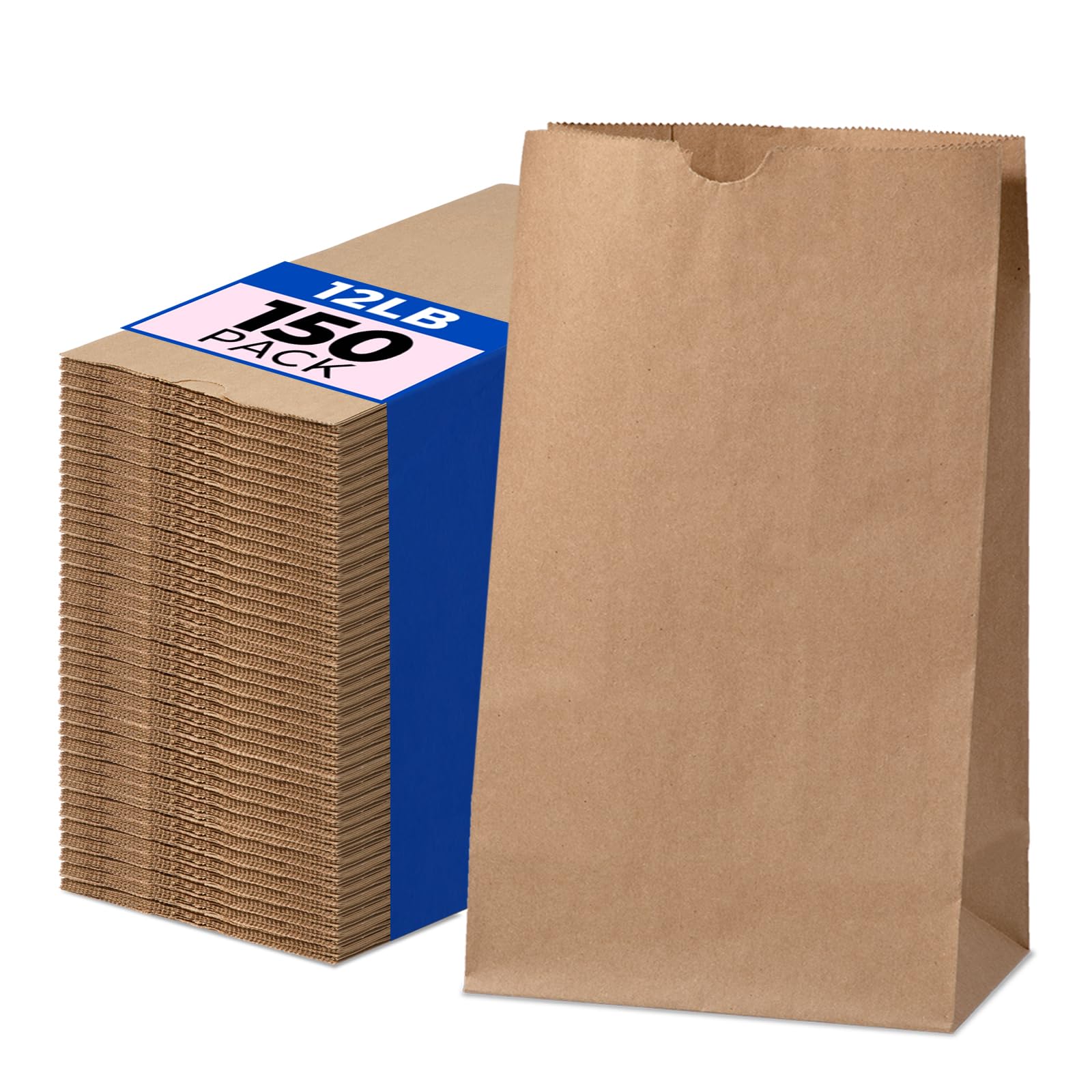 Fit Meal Prep 150 Pack 12 lb Brown Paper Lunch Bags, 13 x 7 x 4.5" Durable Paper Bags Bulk for Packing, Delivery, Take Out, Grocery, Retail Shopping, Premium Kraft Sack for Snacks, Bakery