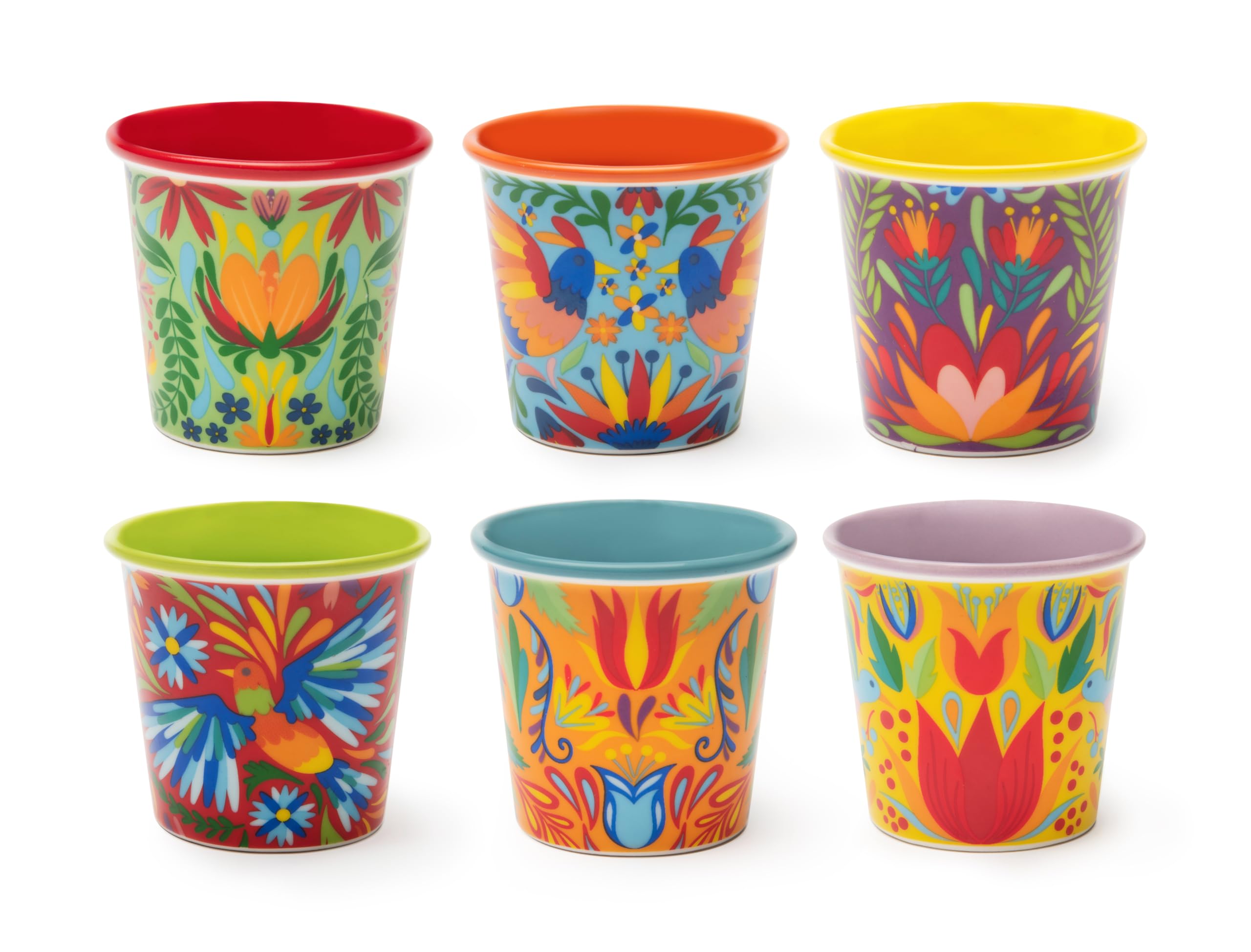 Excelsa Mexican Flowers Set 6 Bicchierini da Caffè, Porcellana, Capacità 90 ML., Decori Assortiti