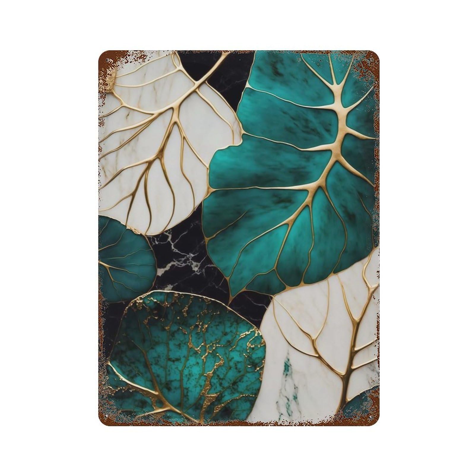 Rust Effect Abstract Botanic Kintsugi Weathered Tin Sign 15.7"x11.8", Retro Wall Decor for Garage, Bar And Workshop Decor