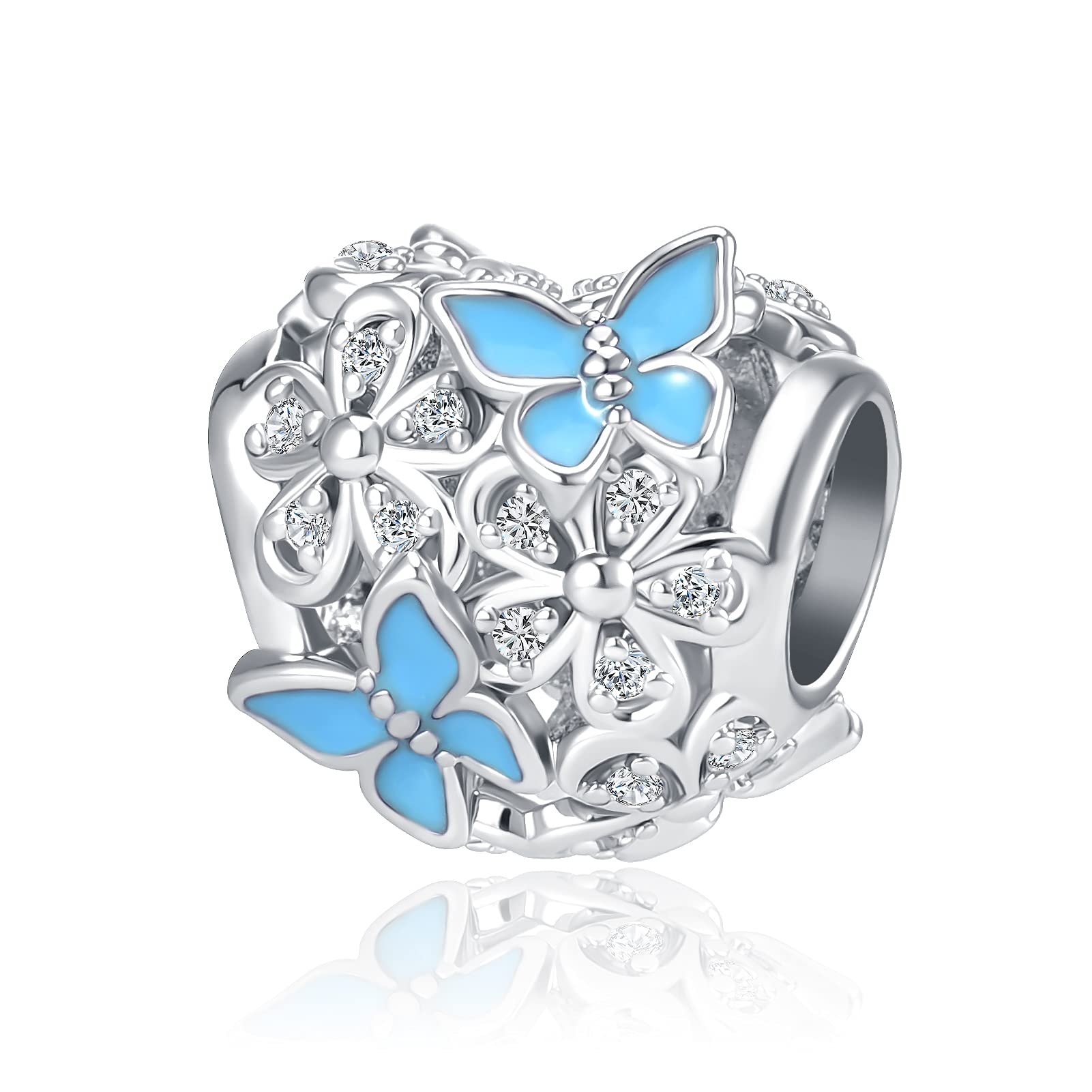 Butterfly Flower Garden Charm Magnolia Bloom Crystal Opennwork Enamel Bead for Pandora Charm Bracelet, enamel crystal rhinestone, synthetic crystal,-image-42