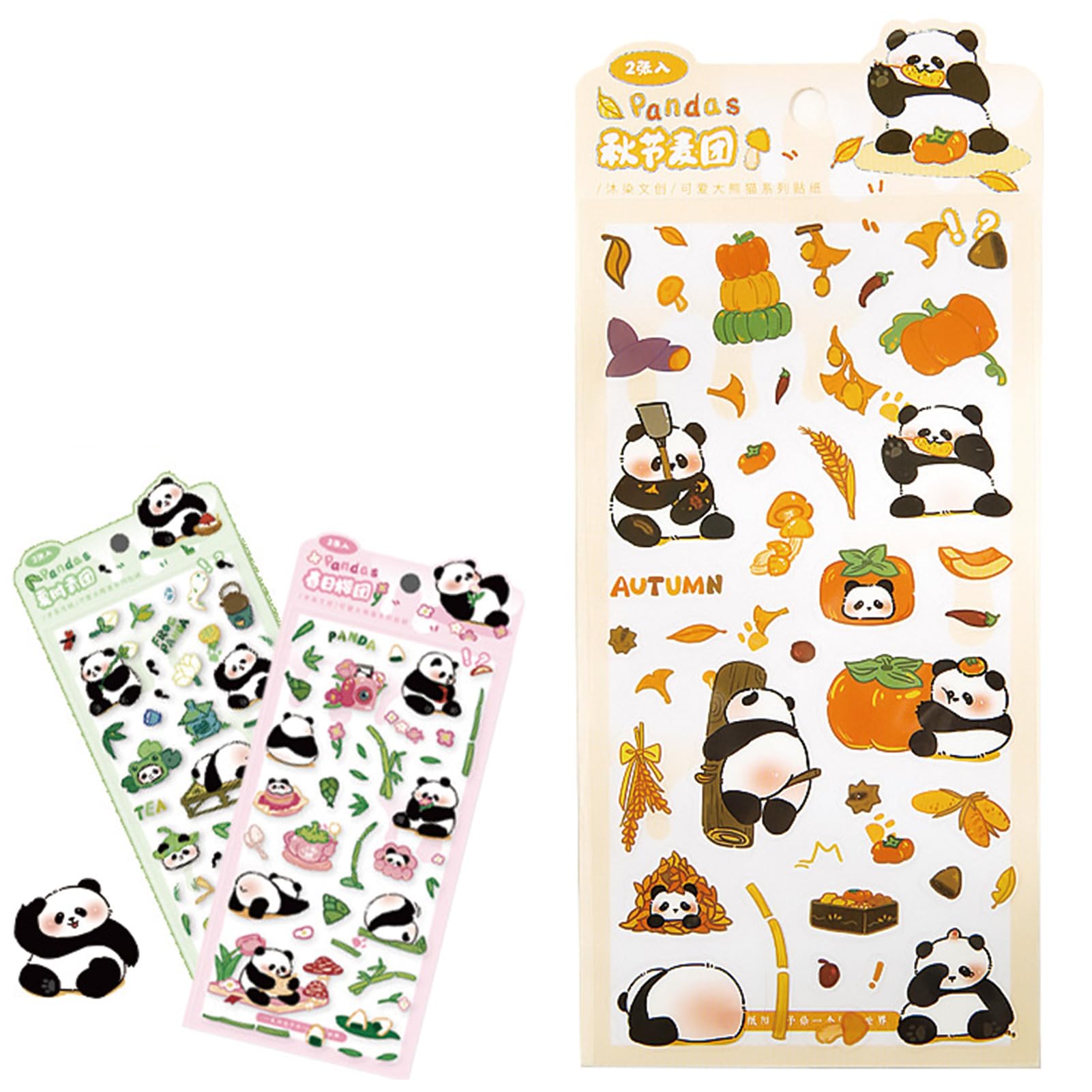 8 Sheets Cute Panda Stickers for Kids Girls Kawaii Panda Stickers Waterproof Cartoon Animal Stickers DIY Decorative Adhesive Sticker for Phone Case Stationery Party Gifts (Seasonal Panda)