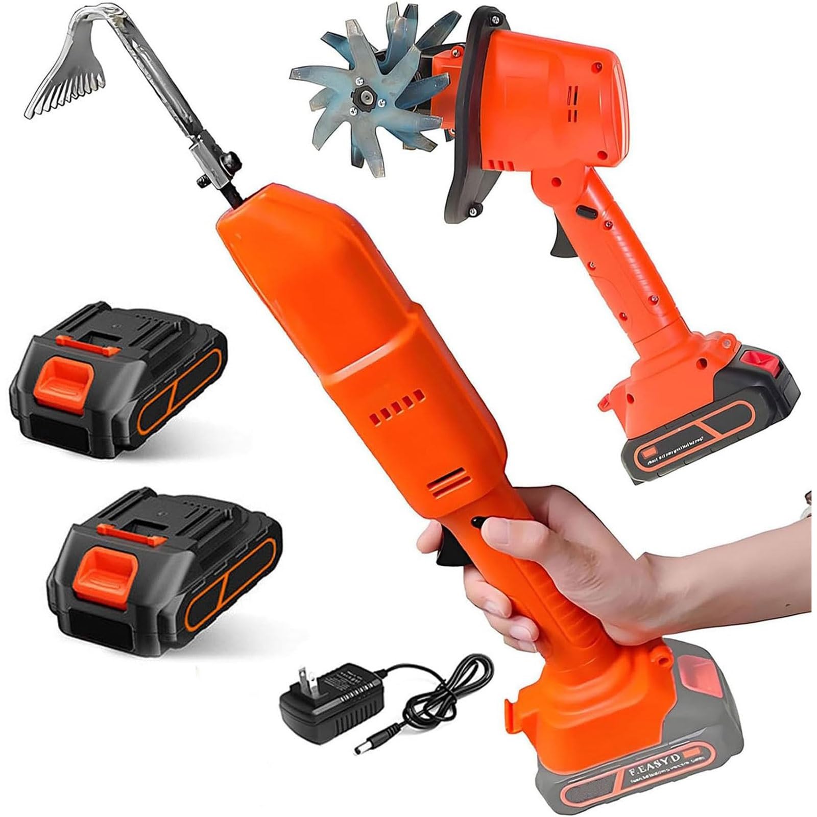 Mini zappa elettrica senza fili, diserbo manuale con asta telescopica e 2 batterie per la preparazione del terreno e il taglio dell'erba