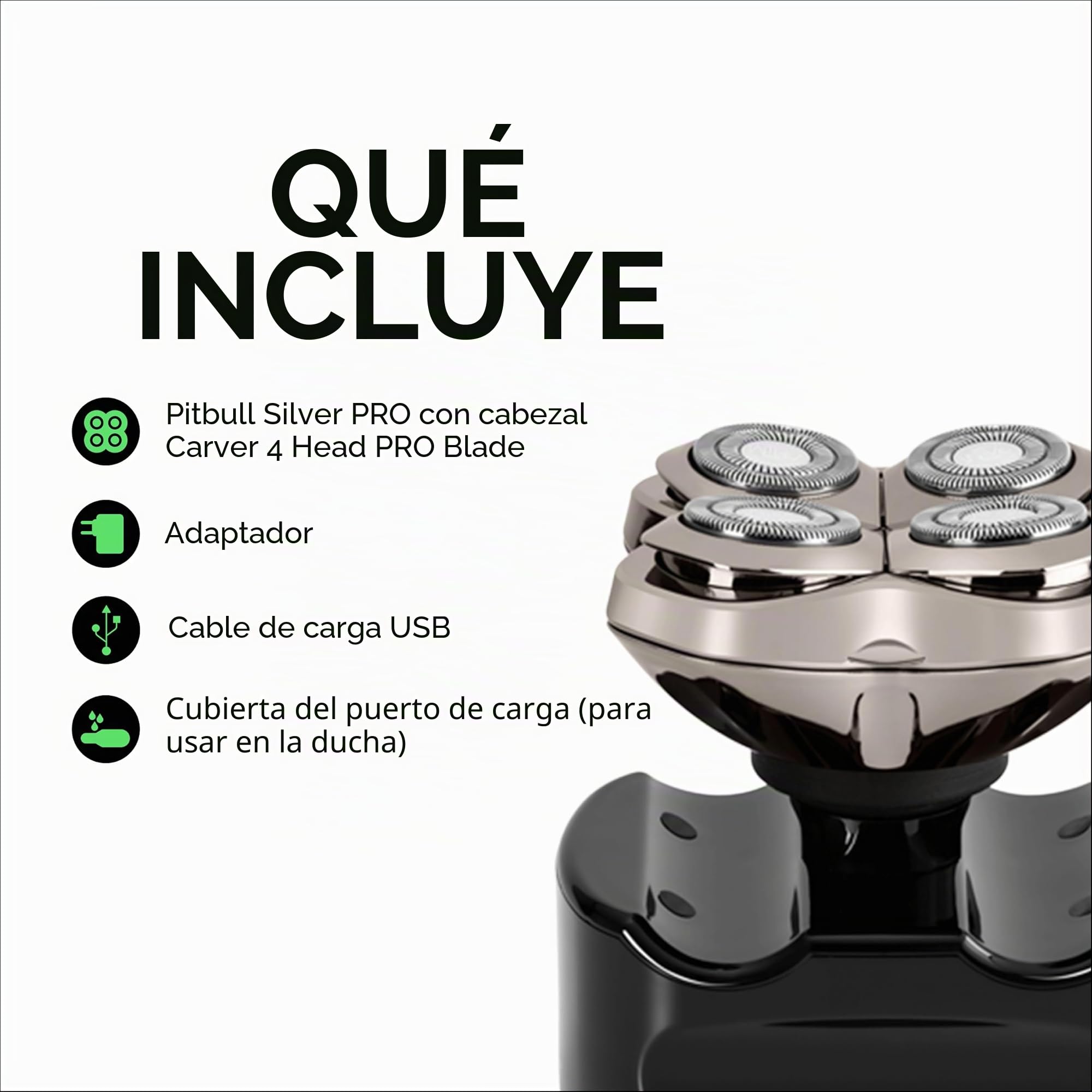 Skull Shaver Pitbull Silver Pro SX5 – Afeitadora para Cabeza y Rostro – Eléctrica para Hombre, Uso en Seco y Húmedo, Sin Cable, Resistente al Agua – Rendimiento Mejorado