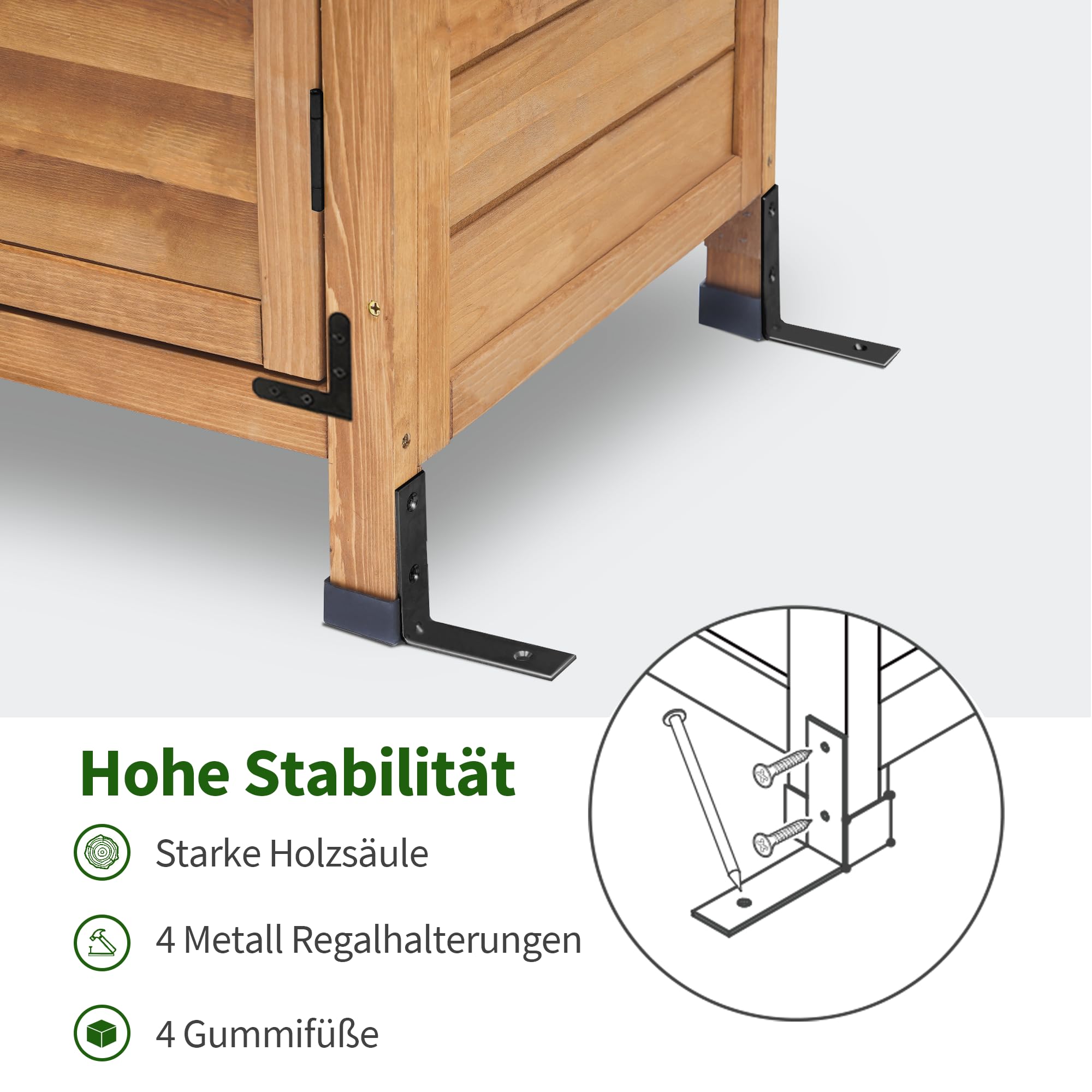 MCombo Gartenschrank Geräteschuppen Outdoor-Schrank Holz Natur 47x63x96 cm