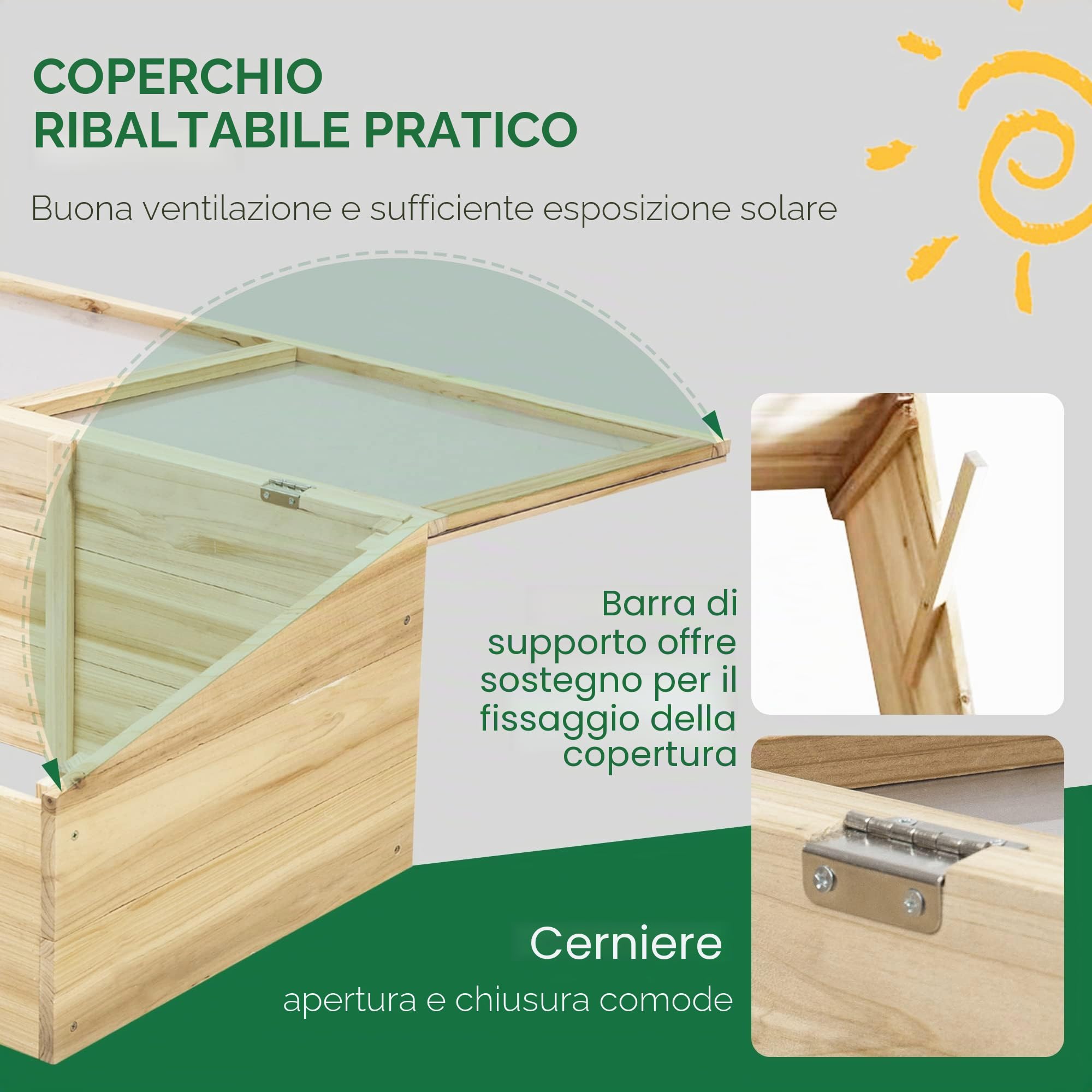 Outsunny Serra in legno a telaio freddo Serra da giardino e fioriera per balcone, 100 x 50 x 35 cm, naturale, abete, pannello in PC