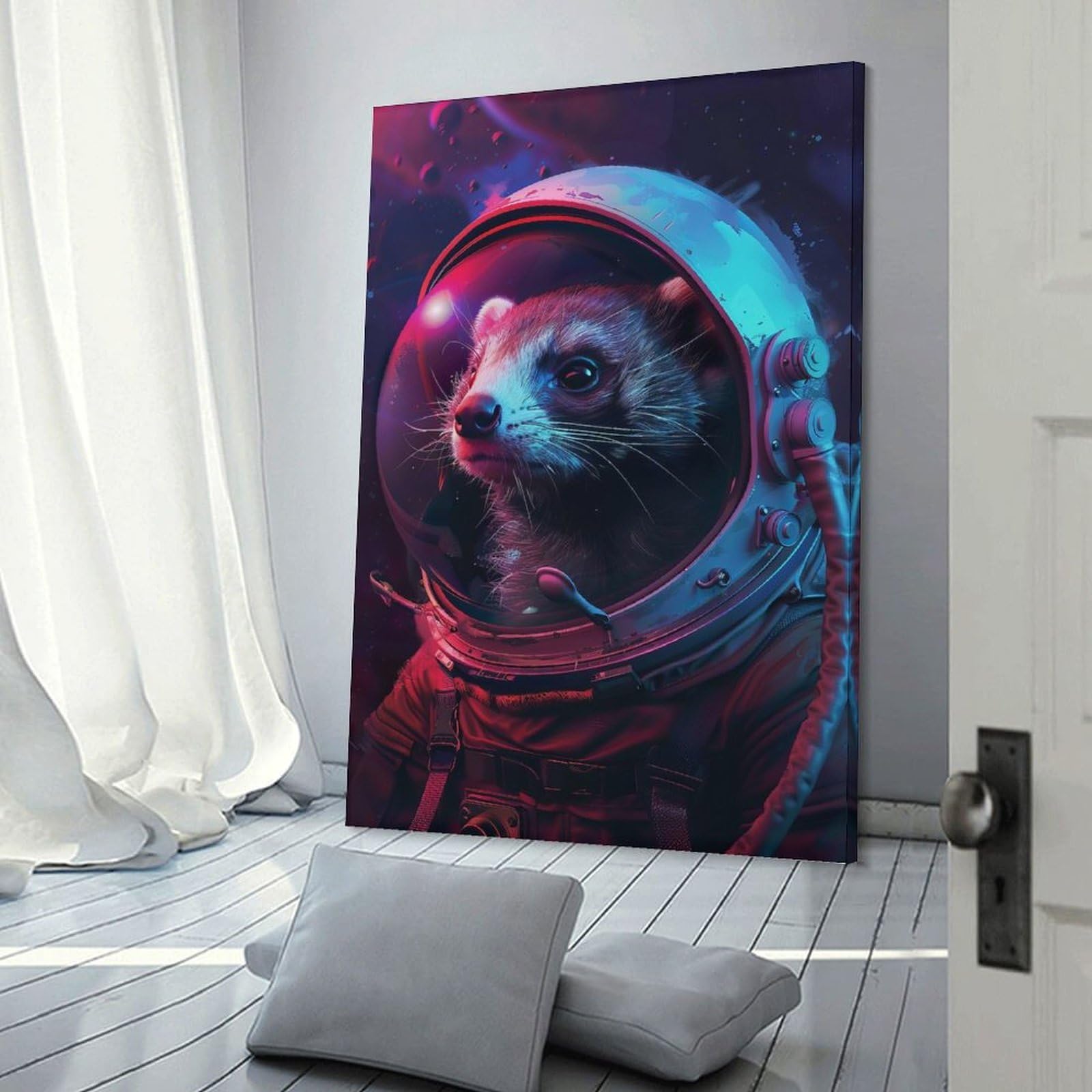 Junmoney Ferret Astronaut Wall Art Print 24x36inch(60x90cm), for Hallway, Entryway Or Landing, Wall Decor to Refresh Empty Corners, for Cosy Room Updates