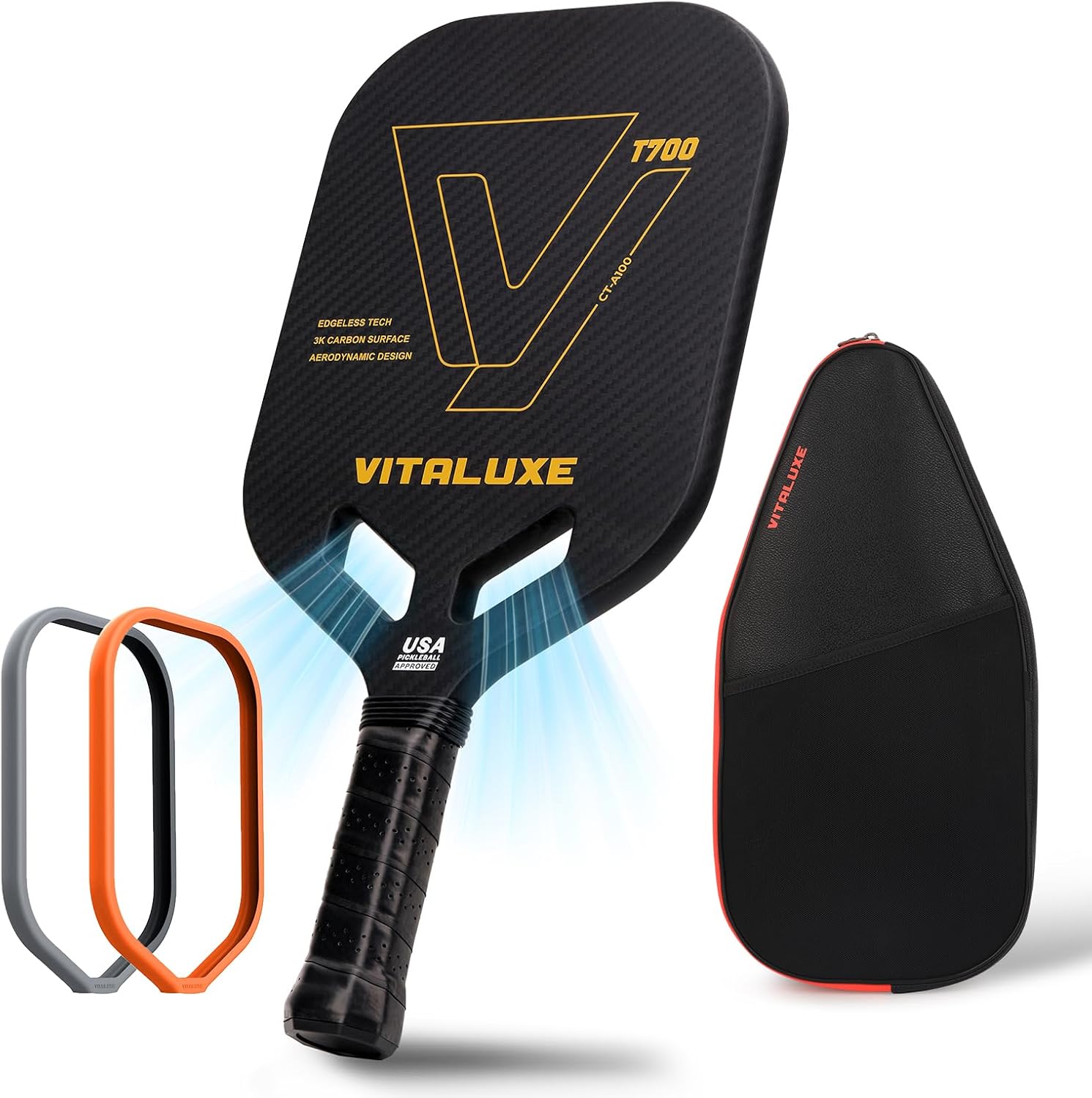T700 Raw Carbon Fiber Pickleball Paddle, Edgeless 3K Textured Carbon Friction Surface, Thermoformed Raquette Pickleball with Aerodynamic Design used for tournament, Power & Control & Spin Max