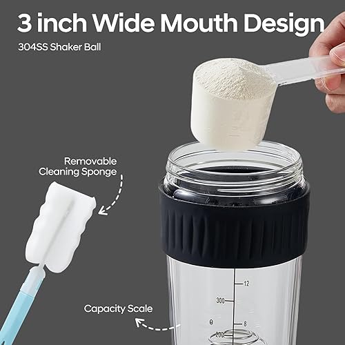 Miniatura 4 de Botella agitadora pequeña de vidrio de 12 onzas, paquete de 4 unidades de vidrio de borosilicato proteína en polvo para gimnasio, mezclas de tazas