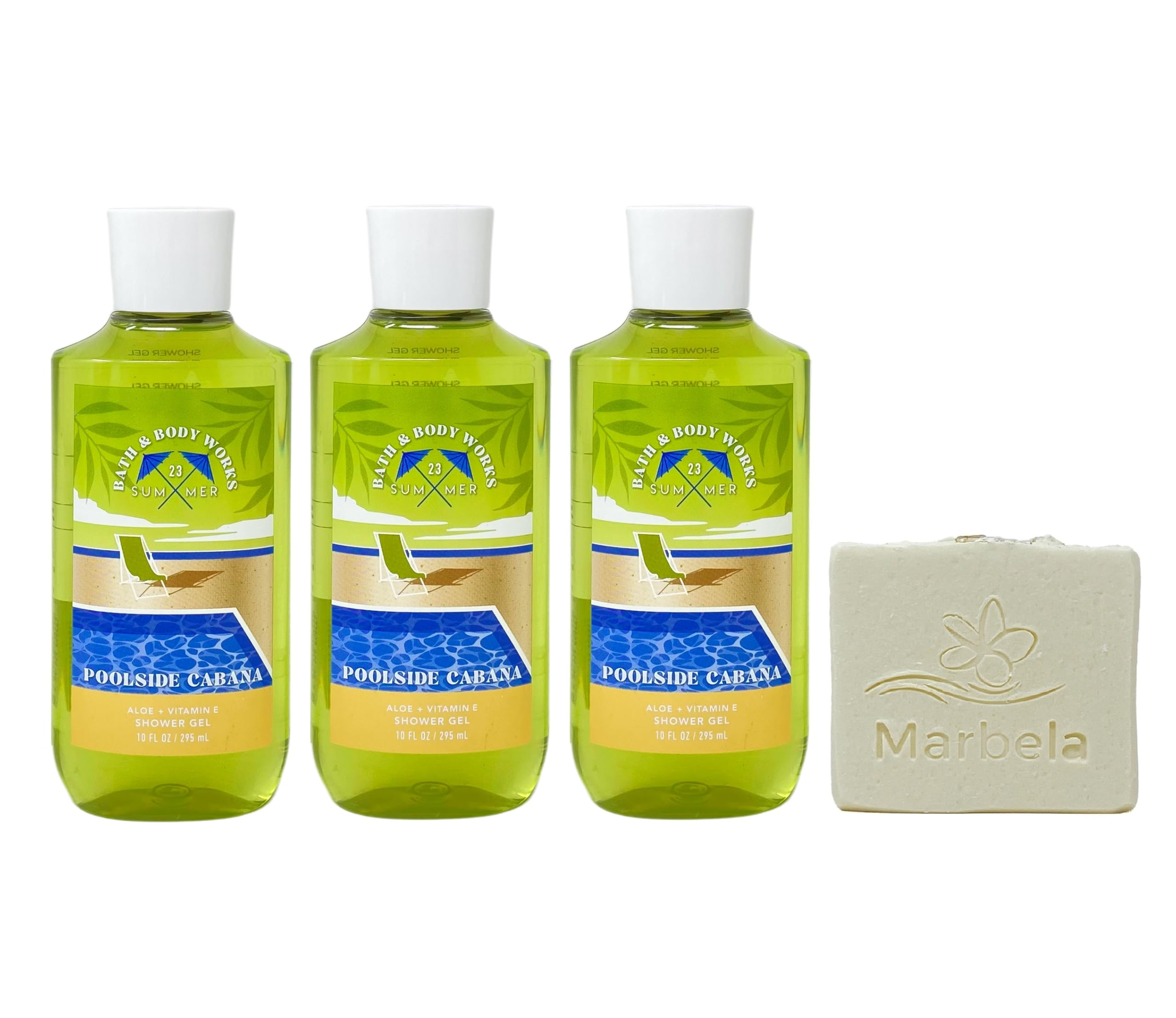Bath & Body Works Poolside Cabana 3 Pack Shower Gel Set with a Natural Oats Bar Soap - Full Size