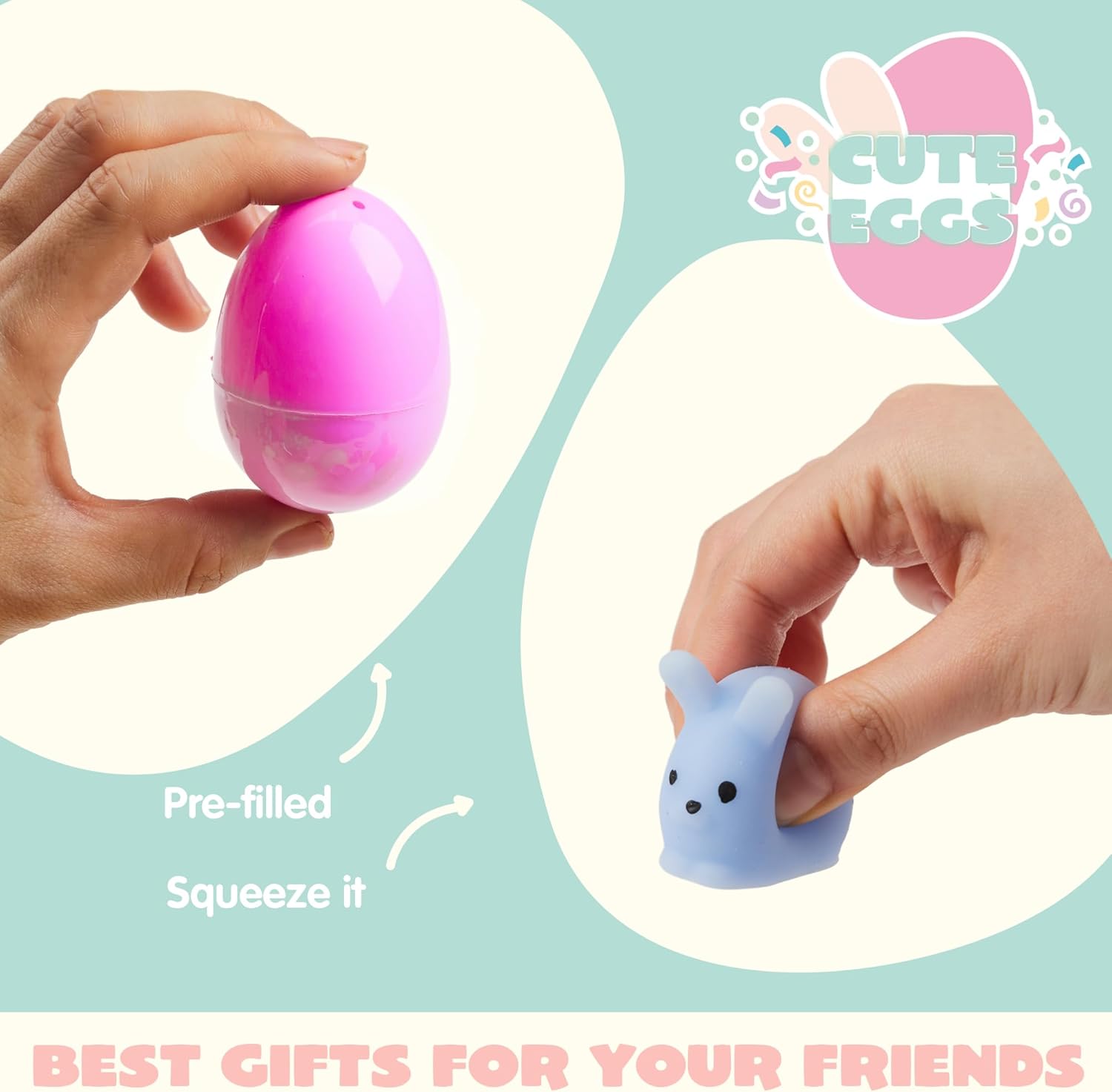 JOYIN 48 PCS Prefilled Easter Eggs with Assorted Toys, Stress Relief Toys for Easter Egg Hunt, Basket Stuffers, Party Favors, and Goodie Bag Fillers