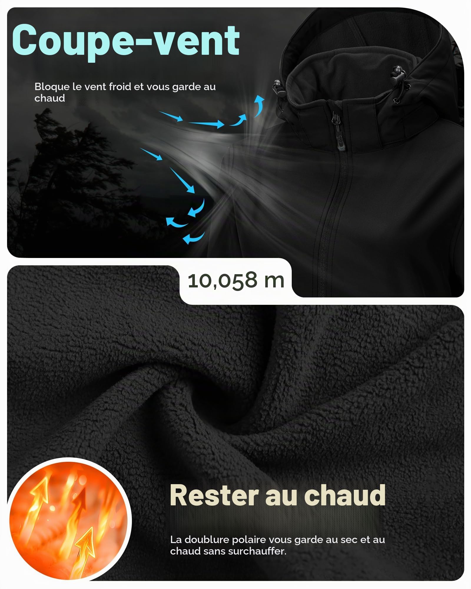 33,000ft Femme Veste Softshell Imperméable Longue Légère Jacket À Capuche Veste de pluie softshell Blouson Coupe Vent pour Activites En Exterieur Course à pied Randonnée Noir XL