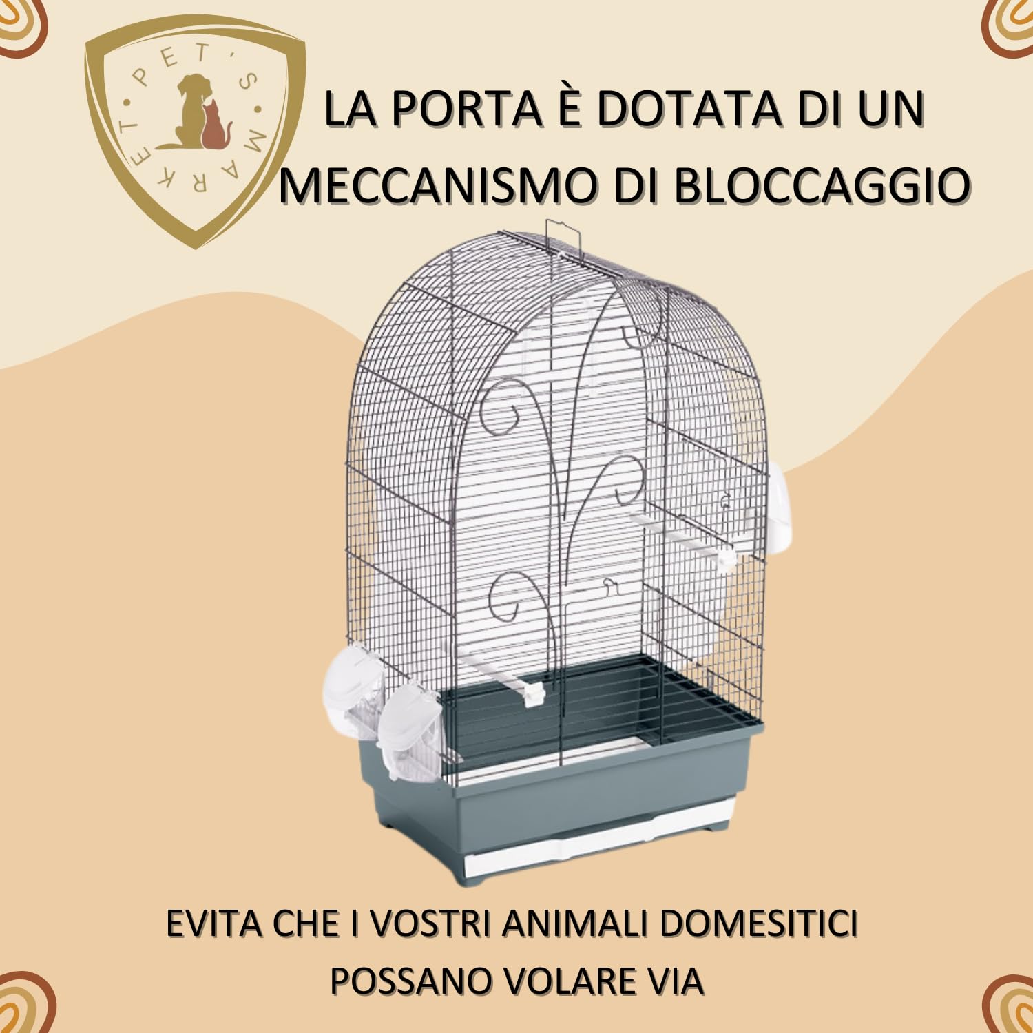 Pet's Market Gabbia Lisa Uccelli e piccoli Volatili 40x27x61h cm Mangiatoi Posatoi Beverini Vaschetta Estraibile (Grey)