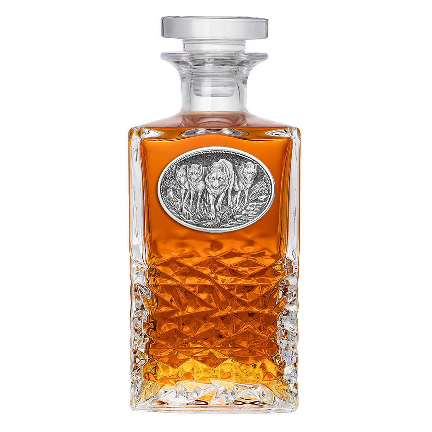 Heritage Pewter Four Wolves Heritage Decanter | 25 OZ Liquor Pourer | Expertly Crafted Pewter Glass