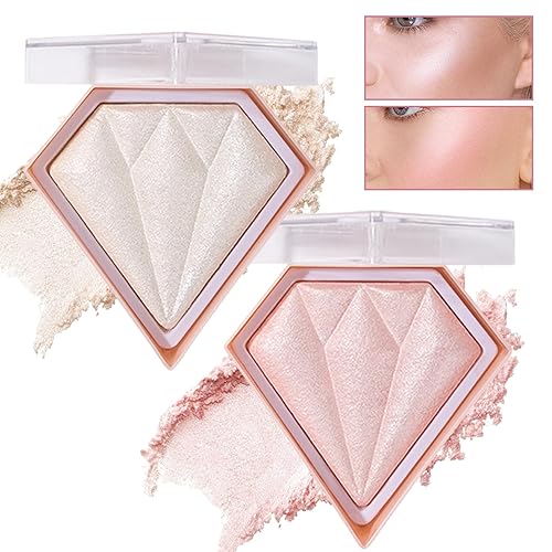 Set de polvos de maquillaje con resaltador rosa y blanco para rostro, brillo de contorno de larga duración, iluminadores de maquillaje, paleta de