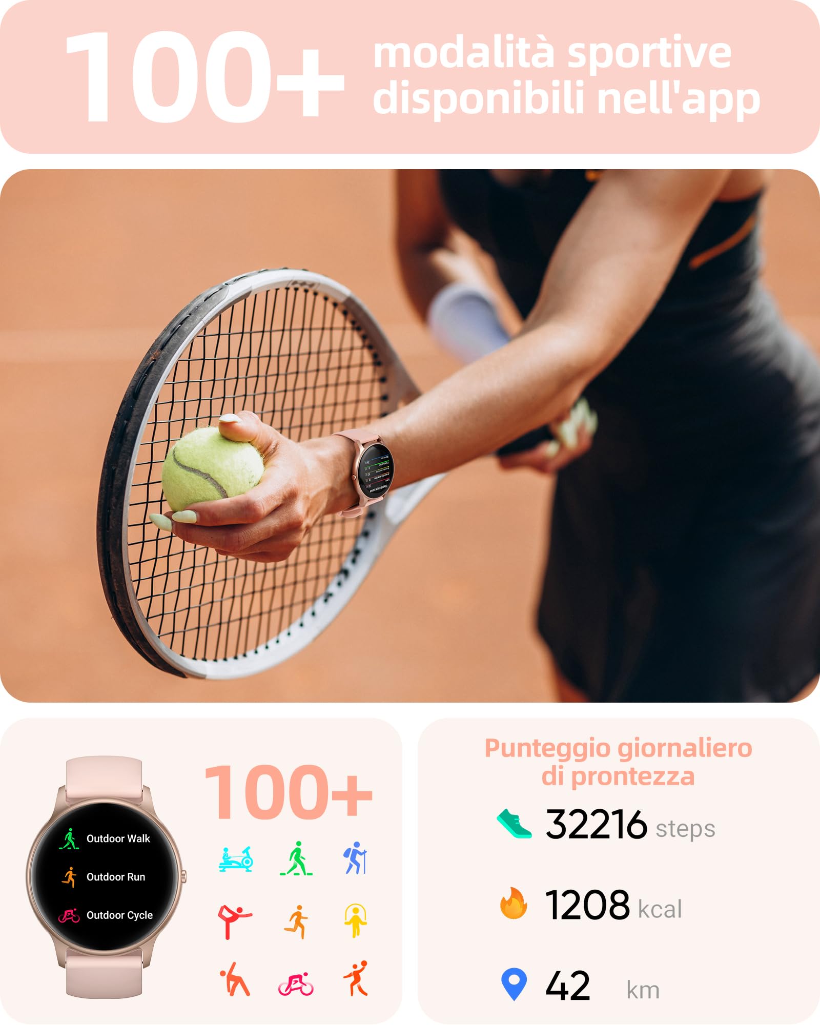 Parsonver Smartwatch Donna con Chiamate Bluetooth, 100+ Modalità Sportive | 1.32" Fitness Sportivo Orologio con Monitor del SpO2/Sonno/Frequenza Cardiaca, Smart Watch per Android iOS, Oro Rosa, SPROD1