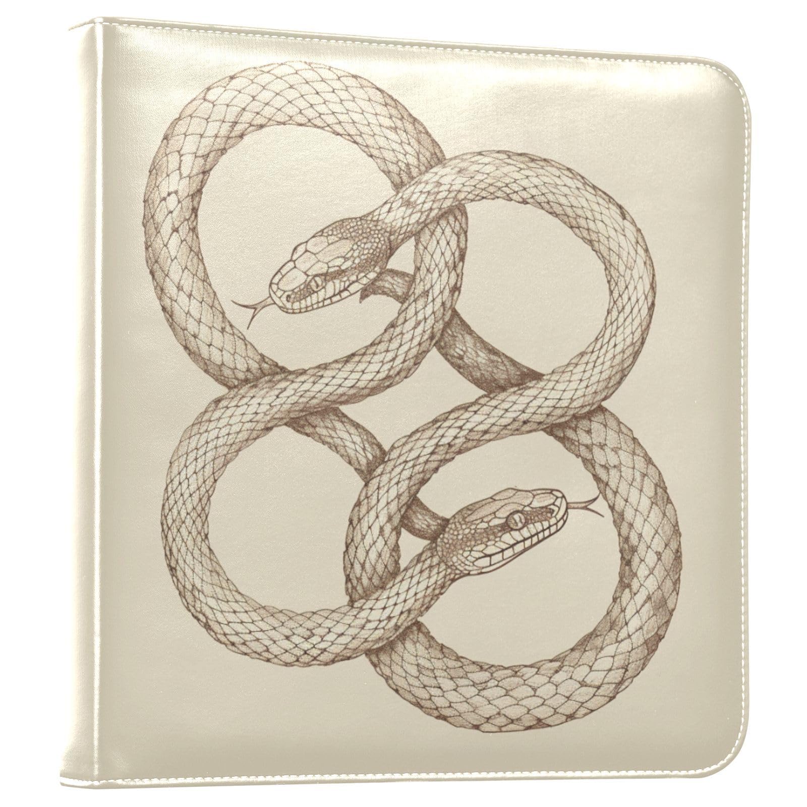 JIPONI Two Snakes Entwined Large Photo Album, DIY Leather Cover Scrapbook Albums for 4x6 5x7 6x8 Pictures, Self Adhesive Memory Book for Wedding, Baby, Family