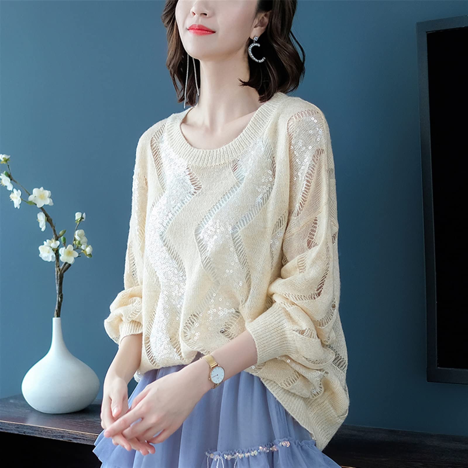 Damskie swetry Hollow Moher sweter damski dzianinowe topy sweter jesień zima cekinowy design sweter dzianina topy swetry damskie