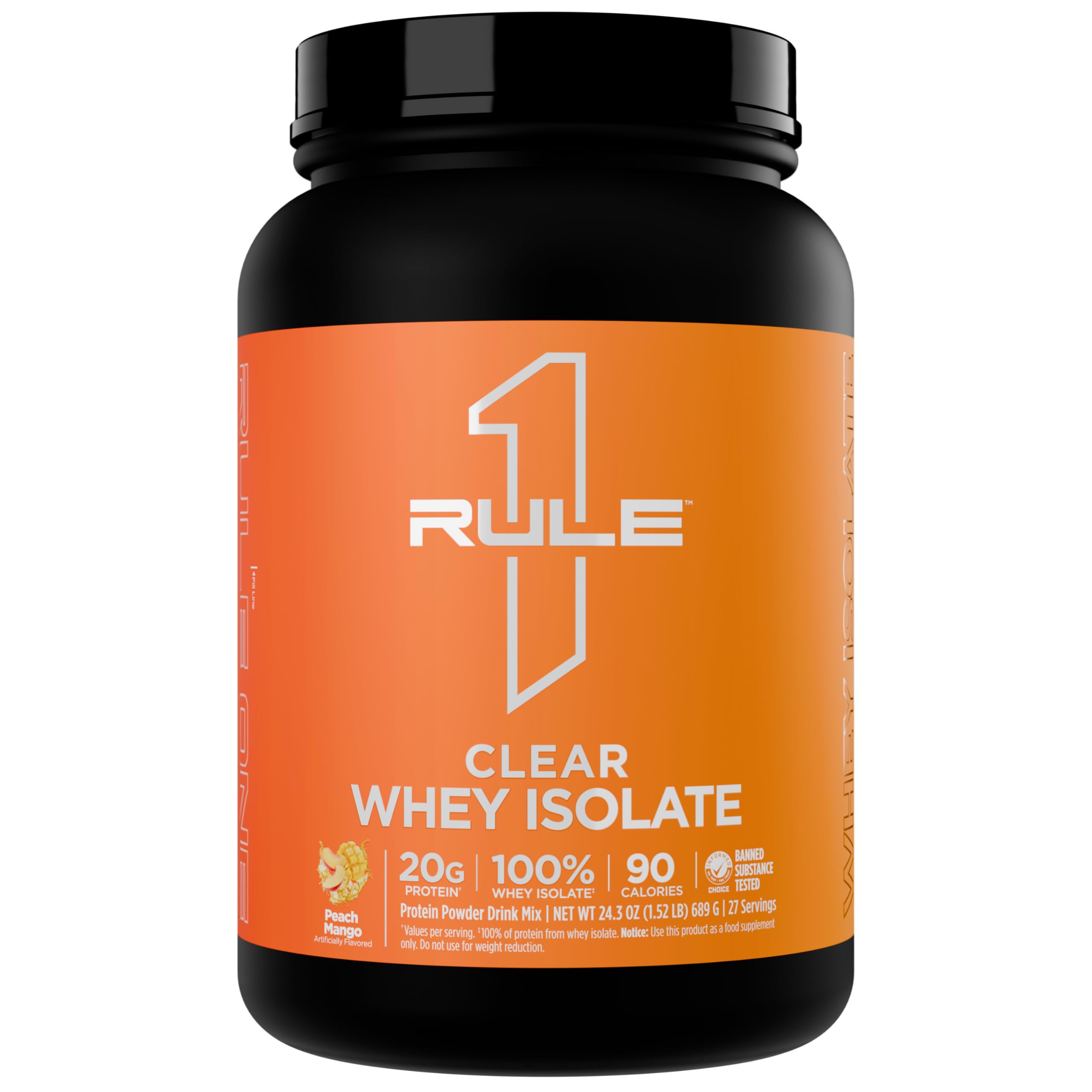 Rule 1 Clear Whey Isolate - 20g All-Whey Isolate Protein Mix, Over 9g EAAs, 90 Calories, Zero Sugar, Easy to Digest, Light, Crisp, and Refreshing
