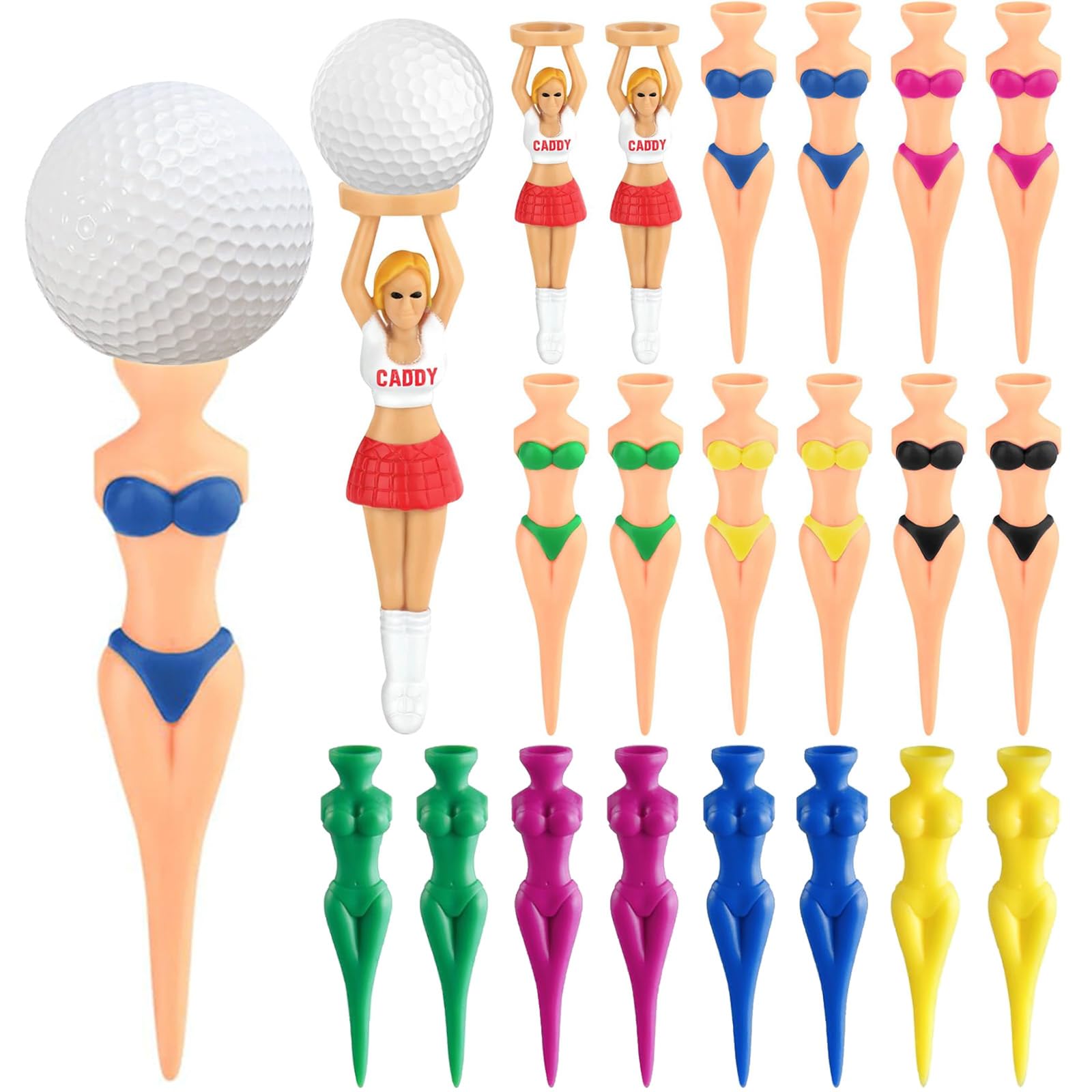 Wihozte 20Pcs Colorful Bikini Golf Tees Set, Funny Golf Tees for Golf Enthusiasts, Personalised Low Resistance Golf Tee Anti-Shatter Lightweight Golf Accessories for Women & Men Driving