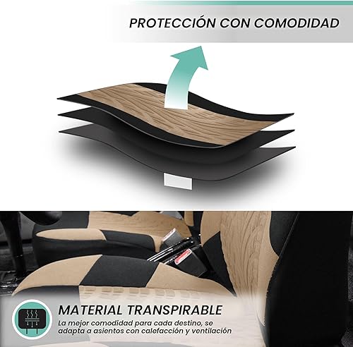 Miniatura 3 de FH Group FB071BEIGE115 Travel Master - Juego de fundas de asiento universales beige para automóviles vehículos todoterreno y camionetas compatible