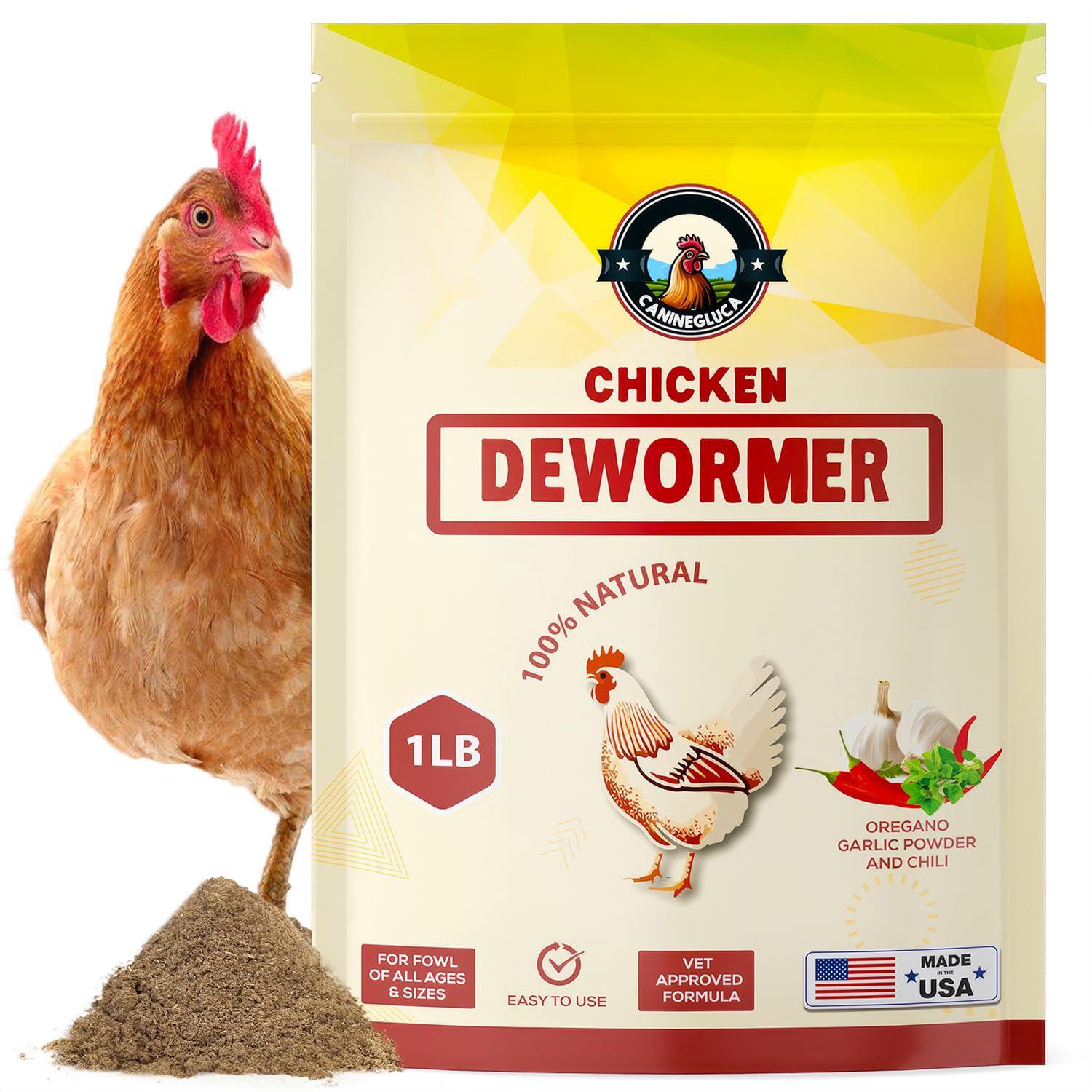Chicken Dewormer Powder, All-Natural Health Formula, 1LB Pouch, US-Made,Safe for Eggs, Effective for All Ages & Sizes, Chicken Wormer, Poultry Medicine Supplies, Prevents and Relieves Worm
