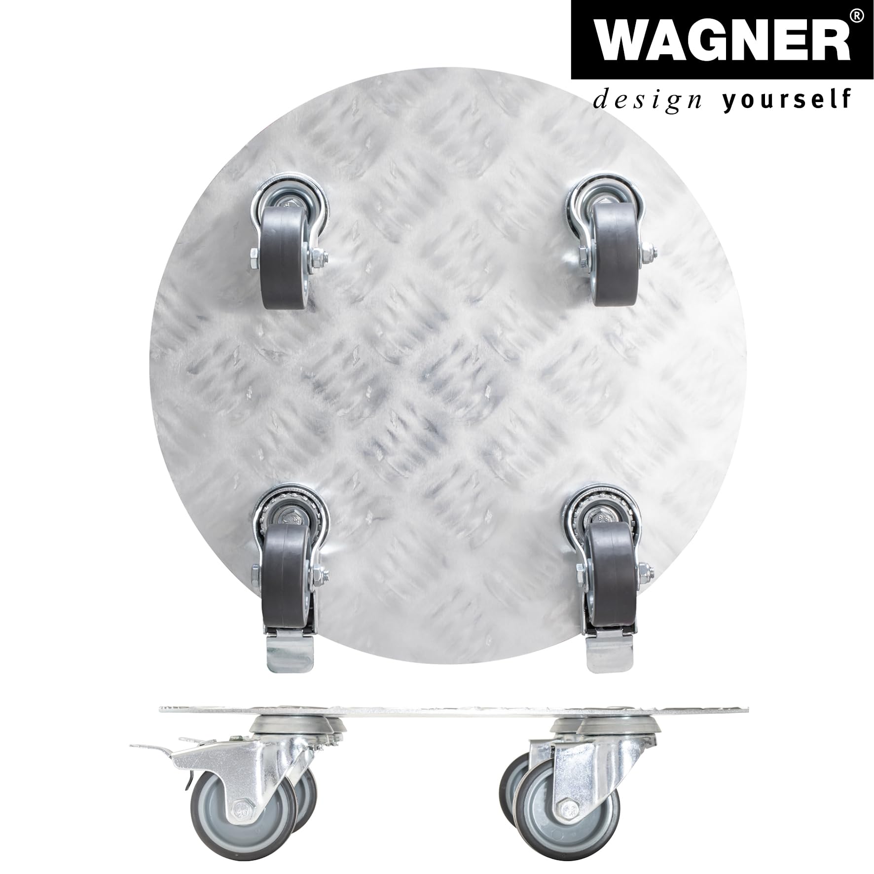 WAGNER Carrello per piante ALASKA Ø 30 x 7,5 cm I Carrello per fiori per interni ed esterni I Portavaso in alluminio con Ruote I 2 Ruote con freno I Portata 150 kg I Made in Germany - 20700501