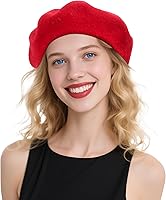 CKYPTFK 100% Wool French Beret Hats for Women & Men - Black/Red Church Holiday Style, Unisex Winter Hats