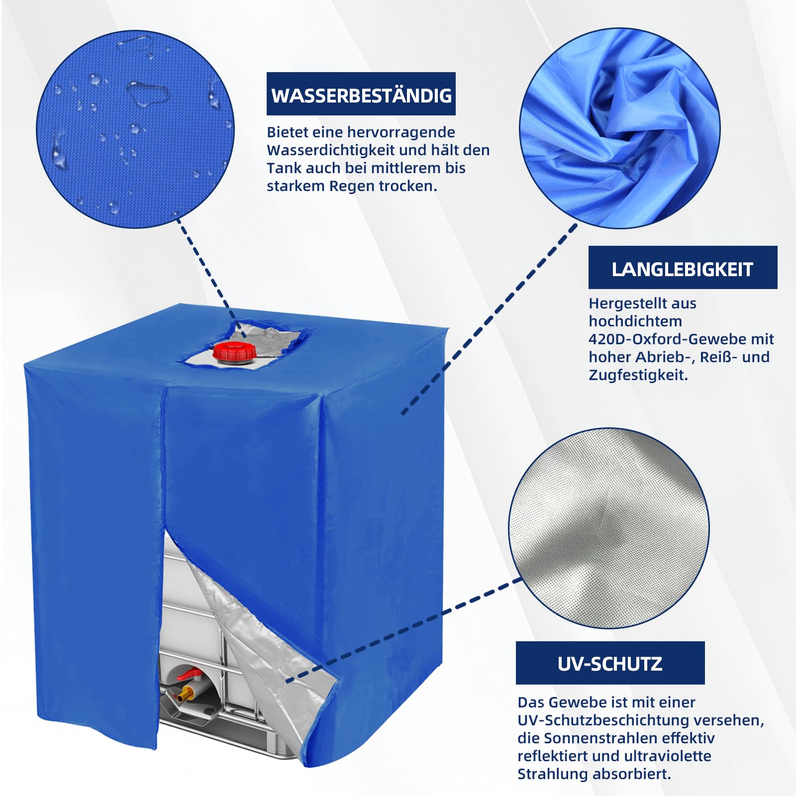 IBC-Tankdeckel, 420D Oxford-Gewebe, UV-beständig, wetterfest, regendicht und korrosionsbeständig, für den Außenbereich geeignet, 1000 l, 120 x 100 x 116 cm.