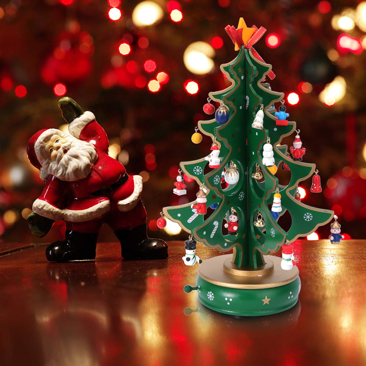 ifundom Classico Carillon in Legno Design a orologeria Albero di Natale con Pendenti Carillon in Miniatura Fatto a Mano per Il Compleanno Regalo di San Valentino (Verde) Xmas Supplies