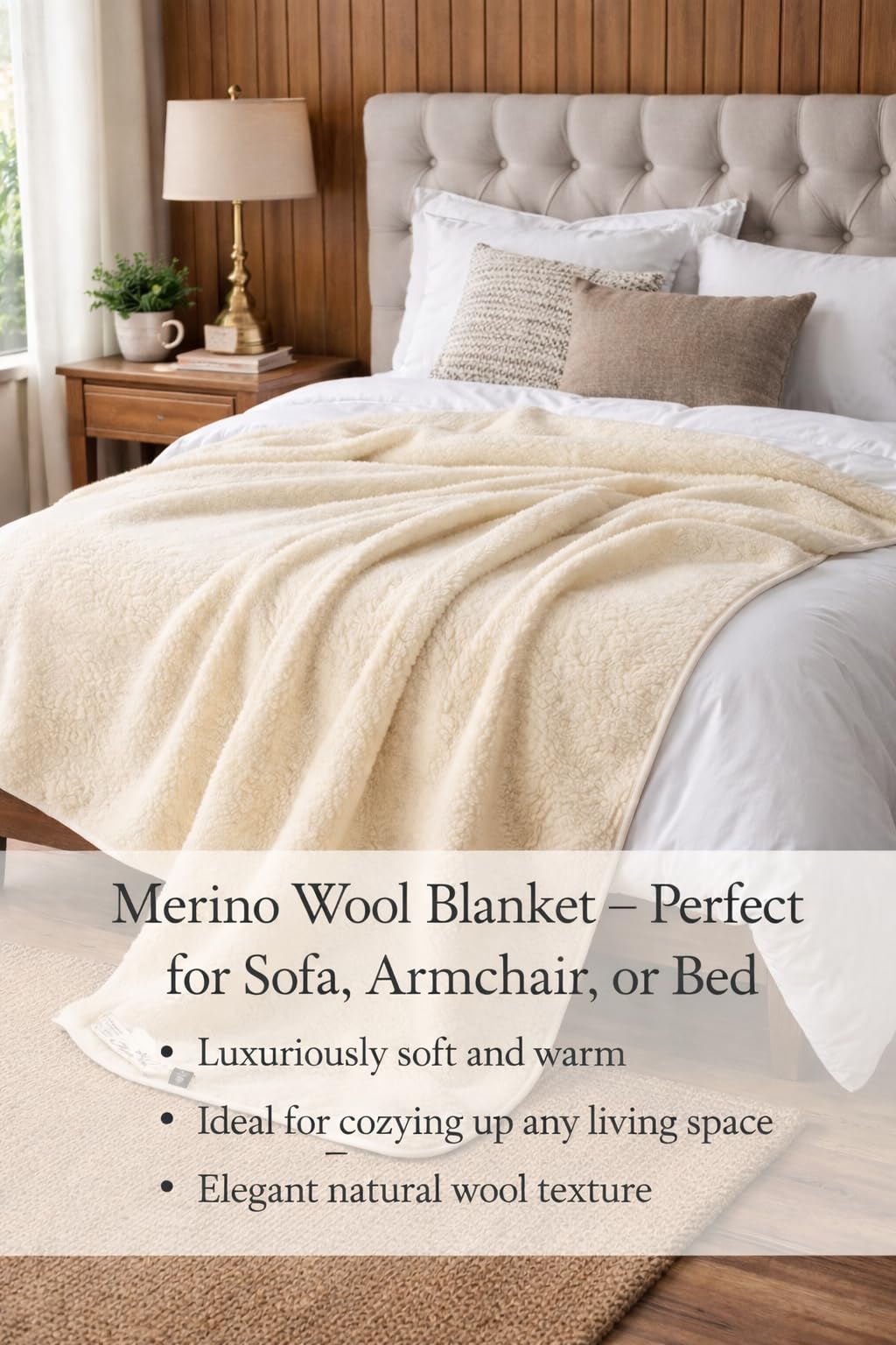 Merino Lana Manta 200 x 200 cm Wool King Blanket 200 x 200 Crema
