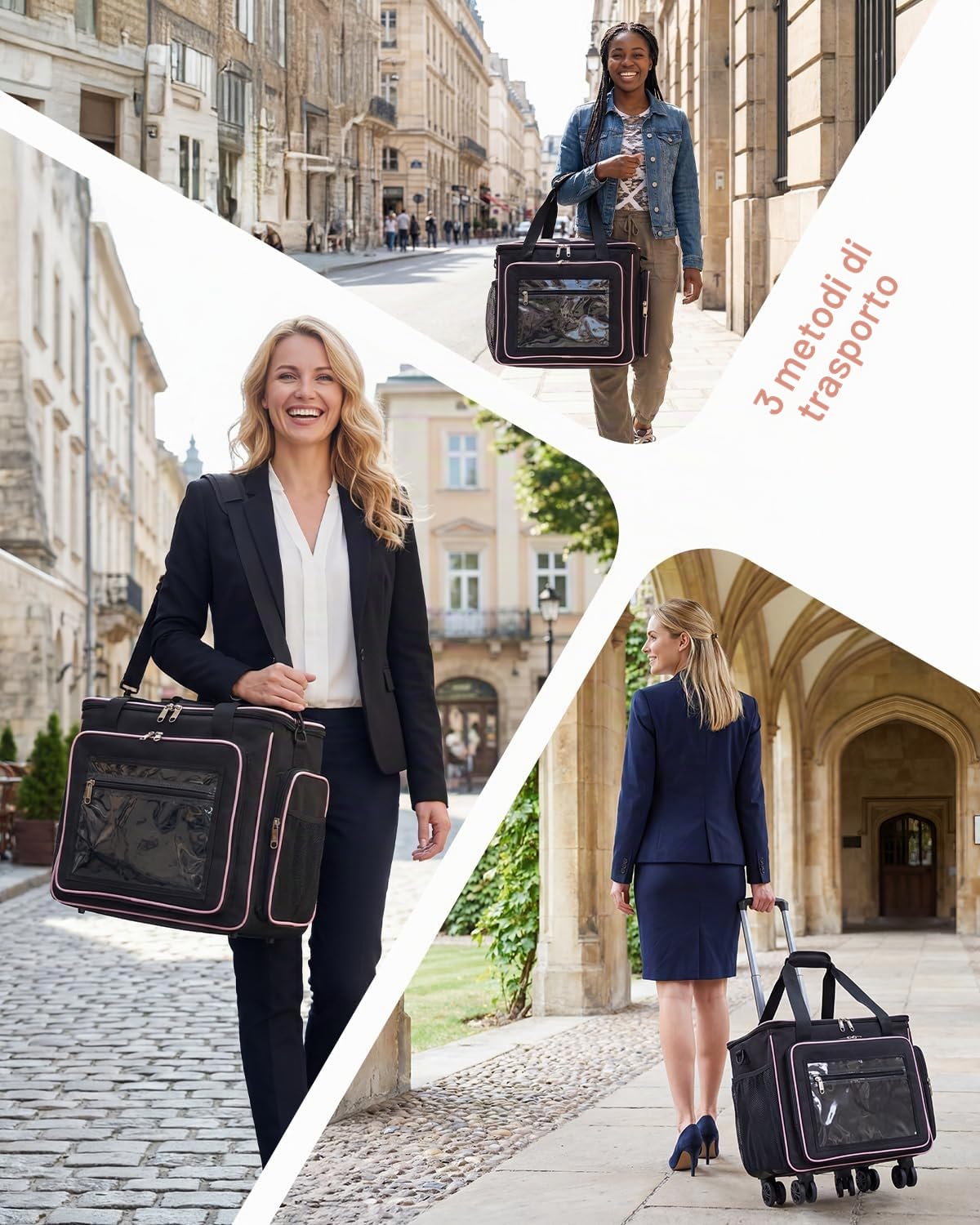 Amythe Rolling Teacher Tote Bag con ruote, borsa per computer portatile da donna, scomparto per laptop da 15,6", nero