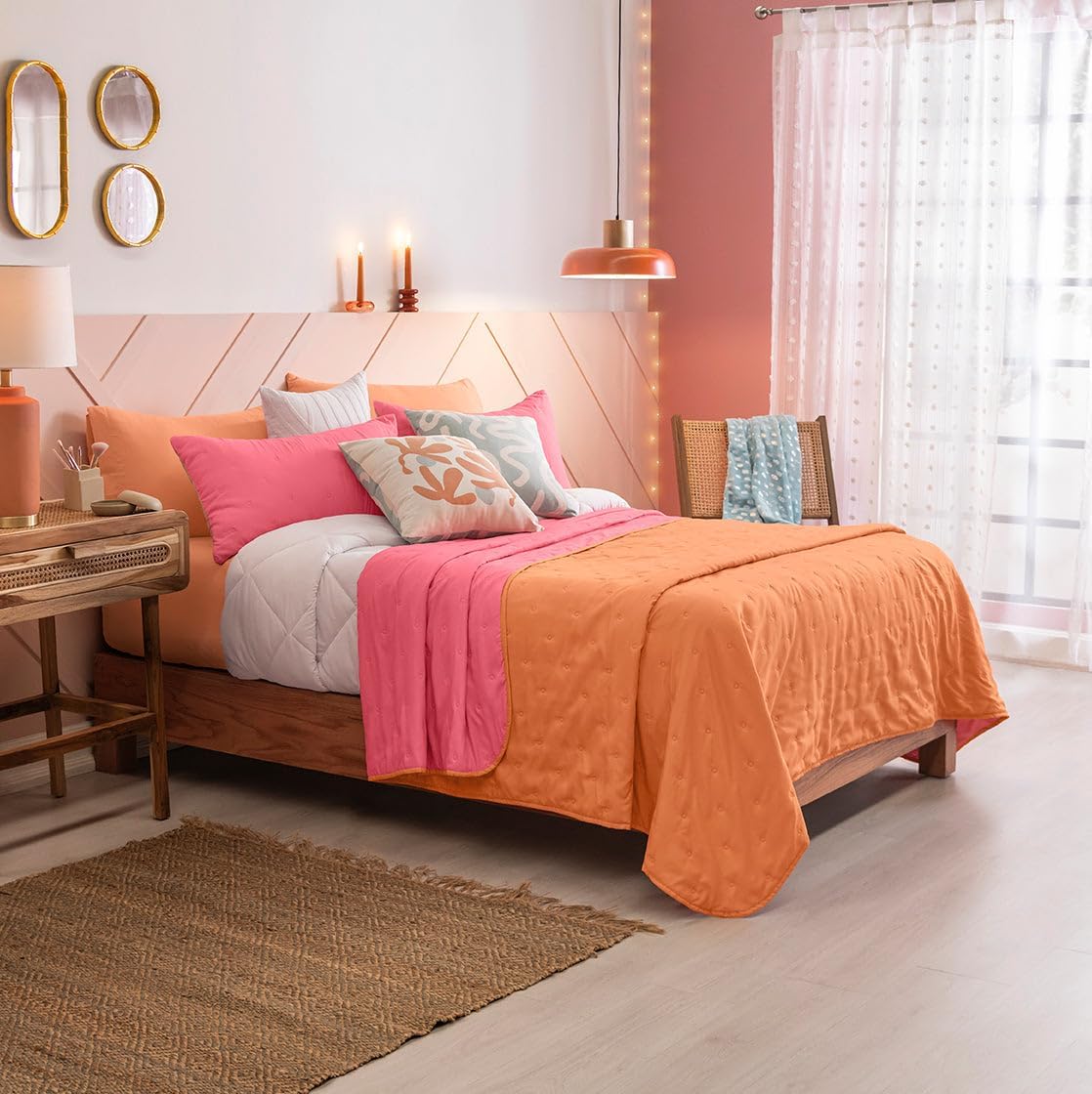 Trendy Pink & Coral Color Resistant Ultra-Slim Reversible Modern Full Size XL/Queen Comforter