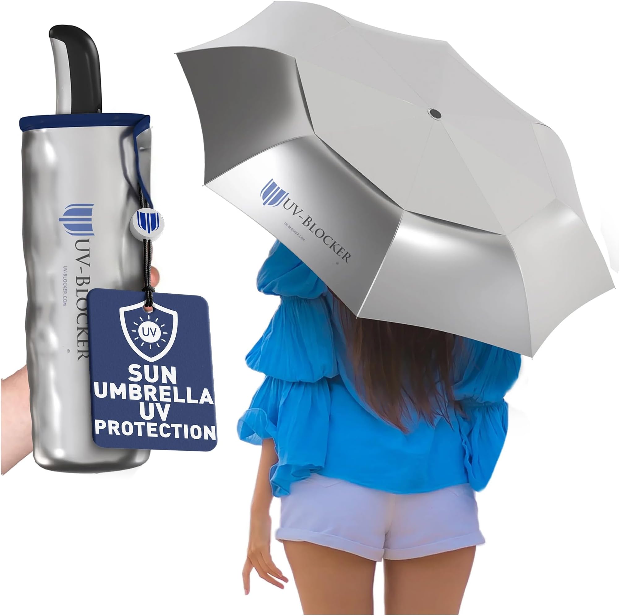 Sun Umbrella UV Protection Compact - Auto Open/Close - Double Vented Canopy - Wind-resistant Sun Umbrella for Walking - 55+ UPF