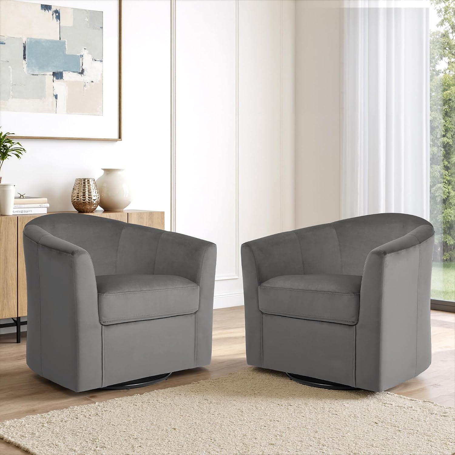 UIXE Swivel Accent Chair, Velvet Barrel Club Armchair Upholstered Arm Chair for Living Room, Modern Single Sofa Bedroom Side Reading Seating - Gray