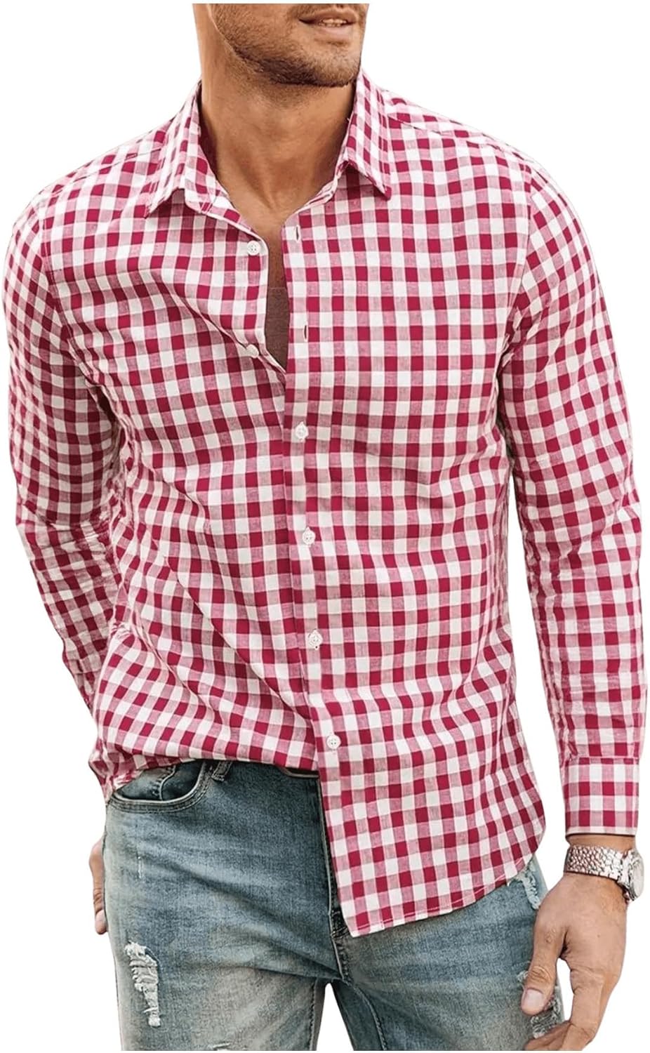 Men's Plaid Dress Shirts Checkered Long Sleeve Business Casual Button Down Shirts - Image 2