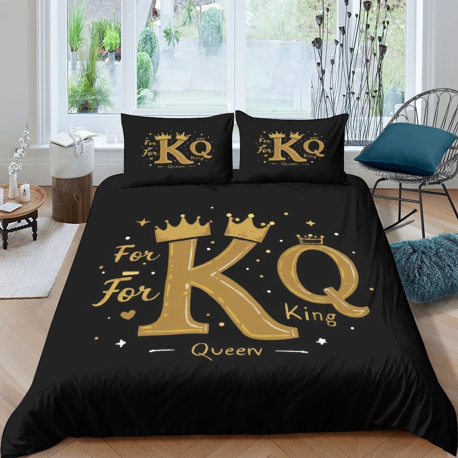 Ctjqhvkz Style-7 3D Printed Crown Letter Pattern Fitted Sheet Microfiber Black Gold King Queen Mattress Cover Bedroom Decor Single（135X200cm）