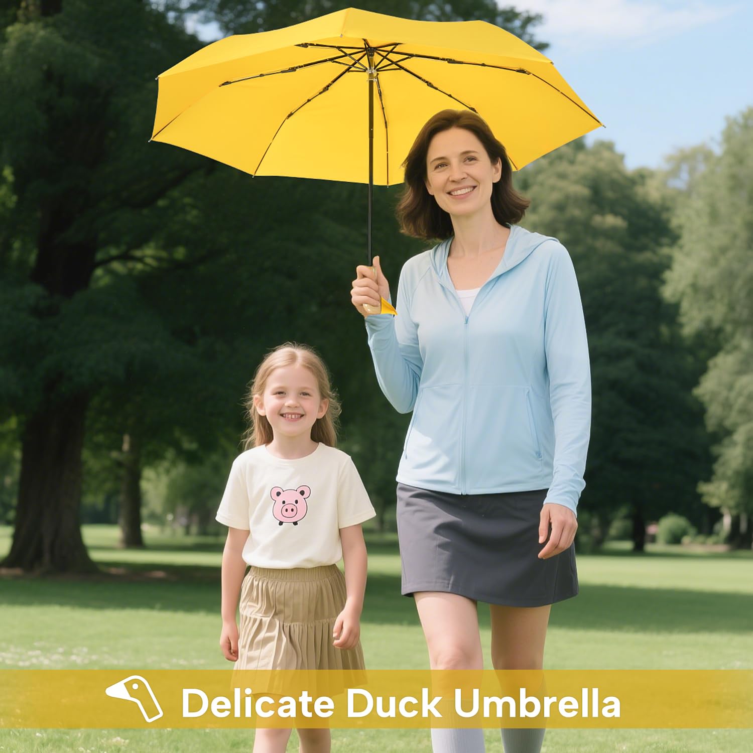 Paraguas pequeñas compactas para lluvia y sol, paraguas de cabeza de pato de diseño lindo para regalos de niñas, paraguas plegable de 8 varillas con mango de madera, 01. Amarillo 3