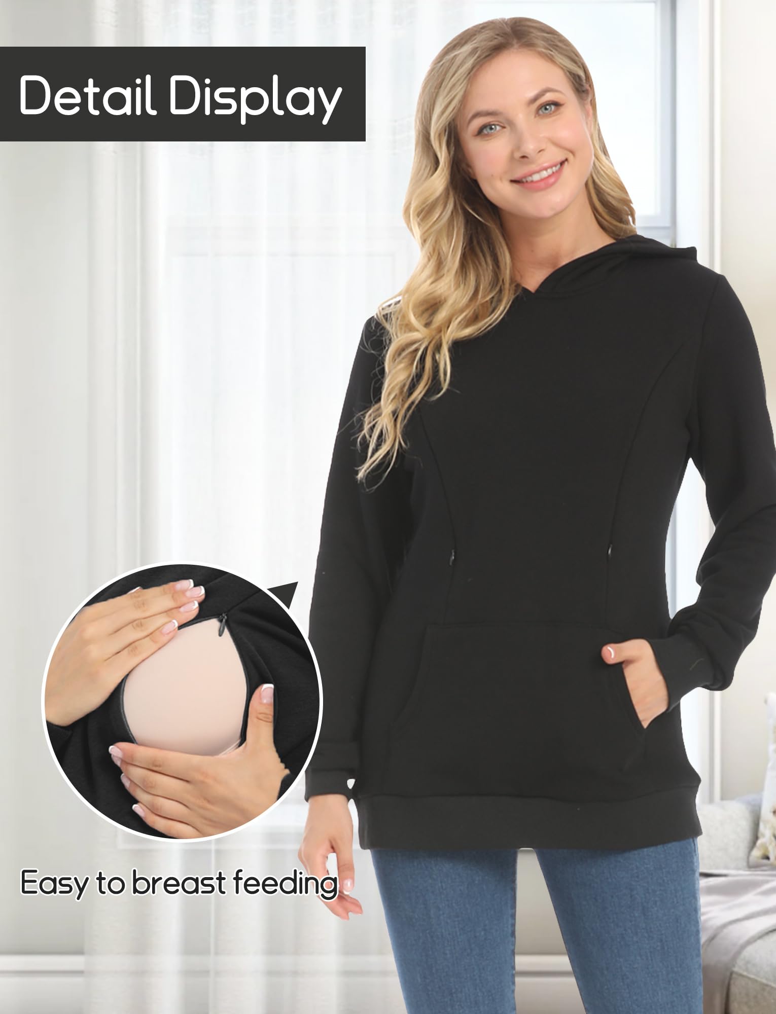 FEOYA Pulli Femmes Haut d'allaitement Sweats à Capuche de Maternité Blouse Pull d'allaitement XS-XXL