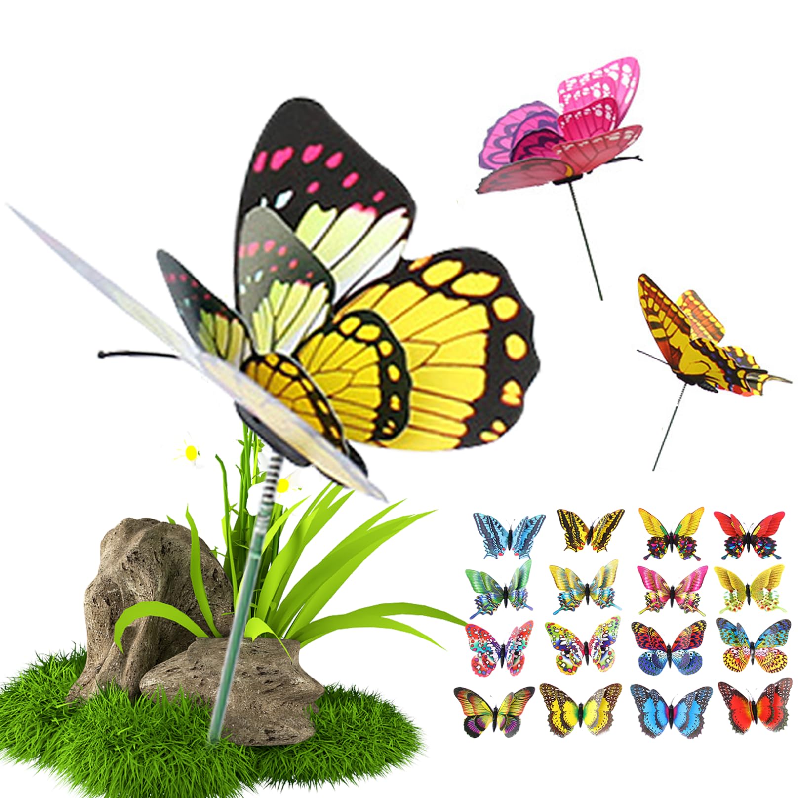 Hintyne Fence Decorations Outdoor Butterfly Garden 50 Pcs PVC Garden Butterfly Ornaments Waterproof Stakes Decor for Yard, Patio, Flower Bed