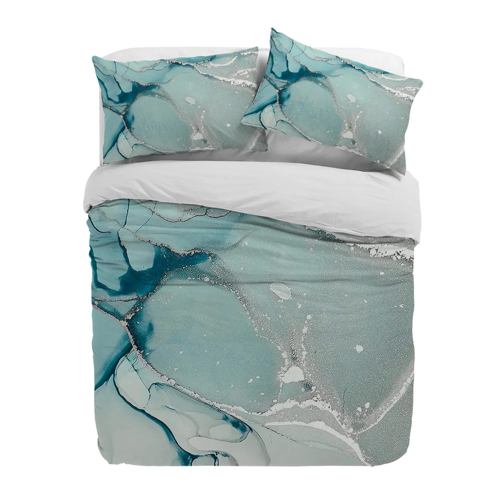 Parure de lit 140x200 moderne marbre bleu blanc couette ado