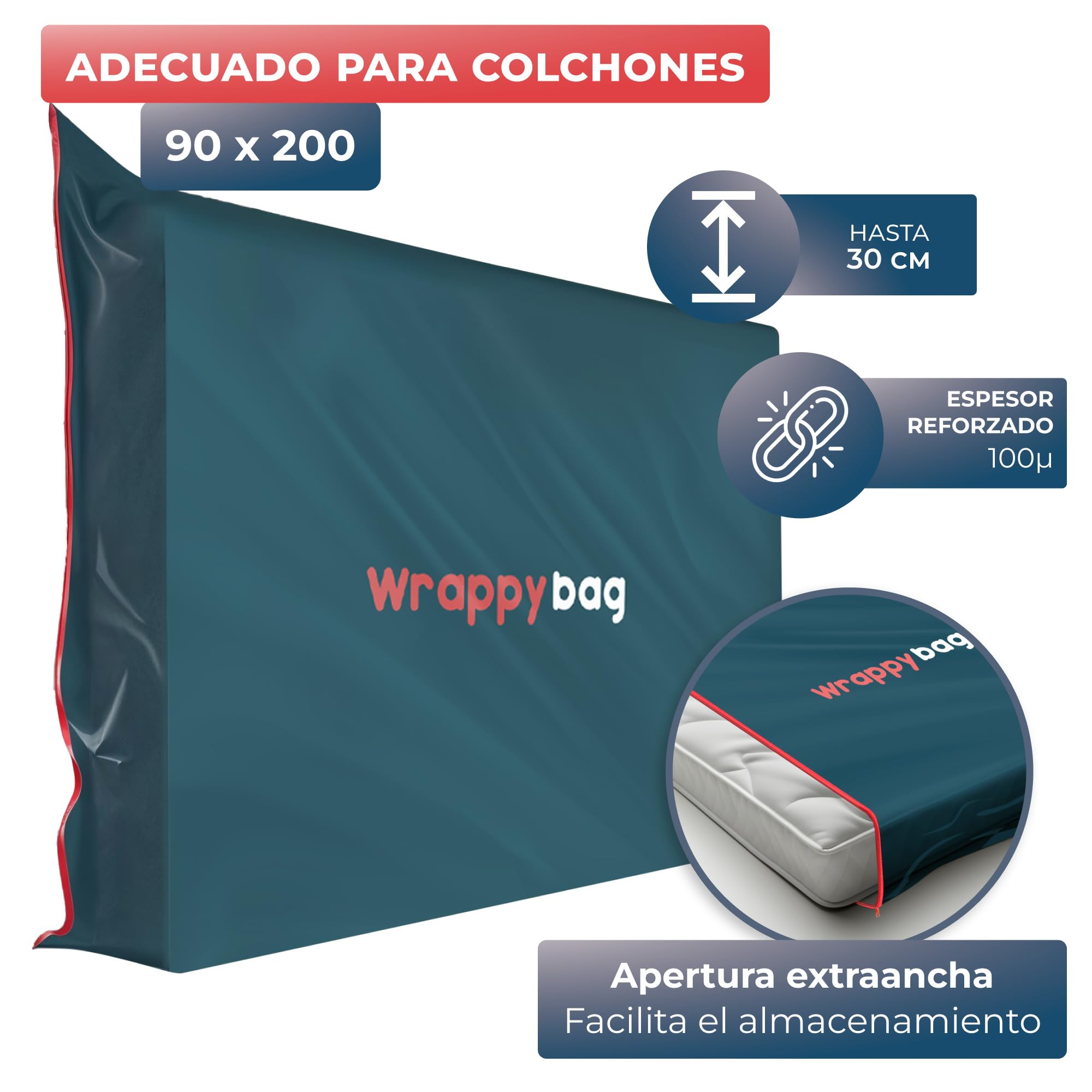 Funda de Plástico para Colchón Wrappybag – Resistente para Mudanza, Almacenamiento y Transporte – 90 x 200 cm