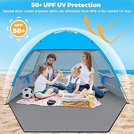 Venustas Beach Tent Sun Shelter for 3/4-5/6-7/8-10 Person, UPF 50+ UV Protection Beach Canopy, Lightweight and Easy Setup Cabana, Portable Beach Shade Tent