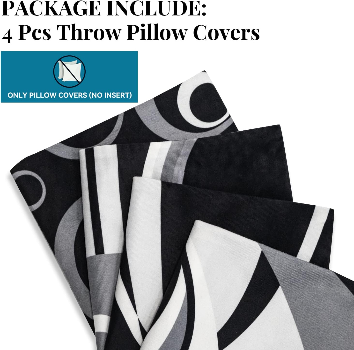 Black and White Throw Pillow Covers 20x20 Inches Set of 4 Decor Decorative Throw Pillow Cover Grey Abstract Modern Geometric Square Cushion Cases for Sofa Bed Couch
