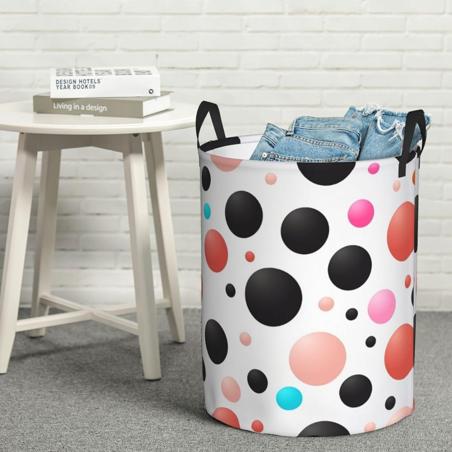 Laundry Basket for Bathroom Polka Dot Laundry Basket with Handles