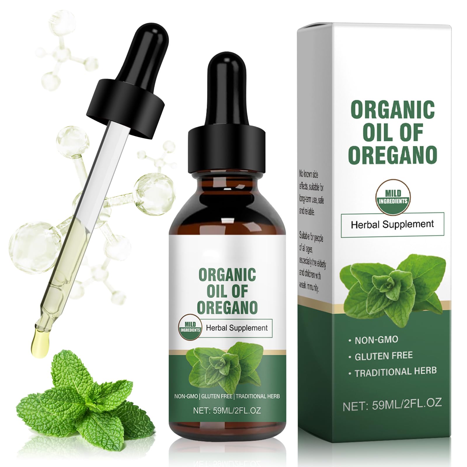 Olio di origano biologico 59 ml, olio di origano, adatto per bambini e adulti