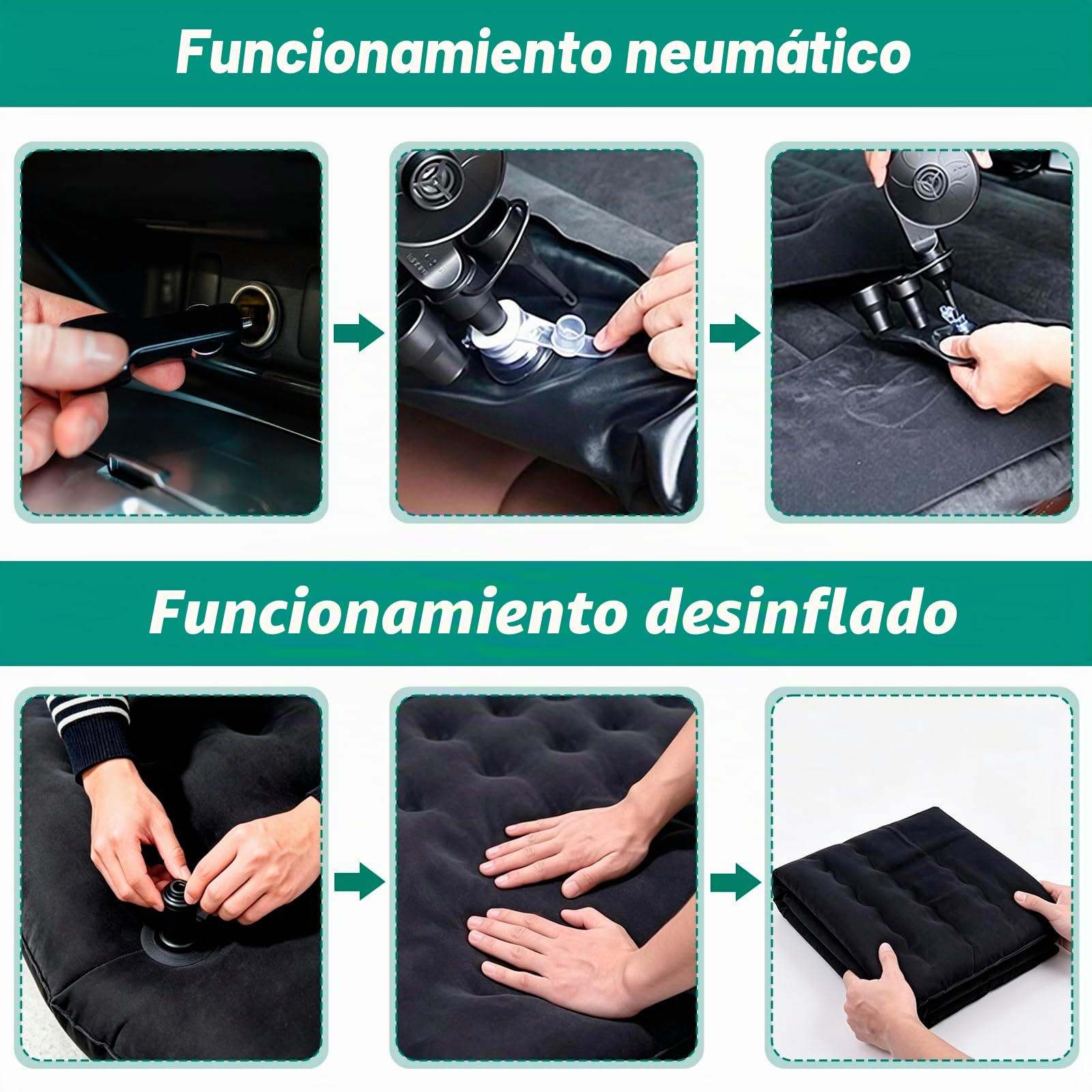 Colchón de coche, colchón de doble cara de flocado grueso, cama inflable para el maletero del coche, colchón de aire más grueso para el asiento trasero del coche, colchón de aire con dos cojines para
