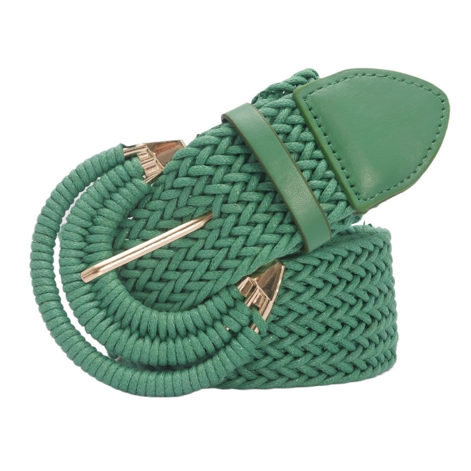 LYXYGMV Straw Belts Green Woven Rattan Straw Waist Belt For Women Alloy Buckle Braided Belt For Dress