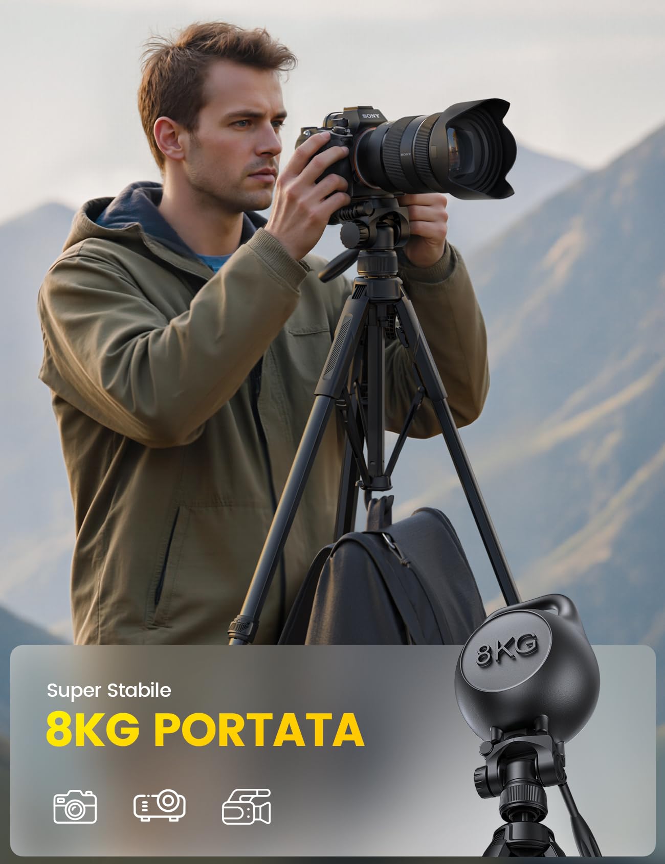 Lamicall Treppiede Fotocamera e Smartphone - [Gambe Brevettato Sgancio Rapido] [8KG Portata] 3 Vie Testa Panoramica, Cavalletto Fotografico con Clip Telefono per iPhone/DSLR/GoPro(48-170cm Regolabile)