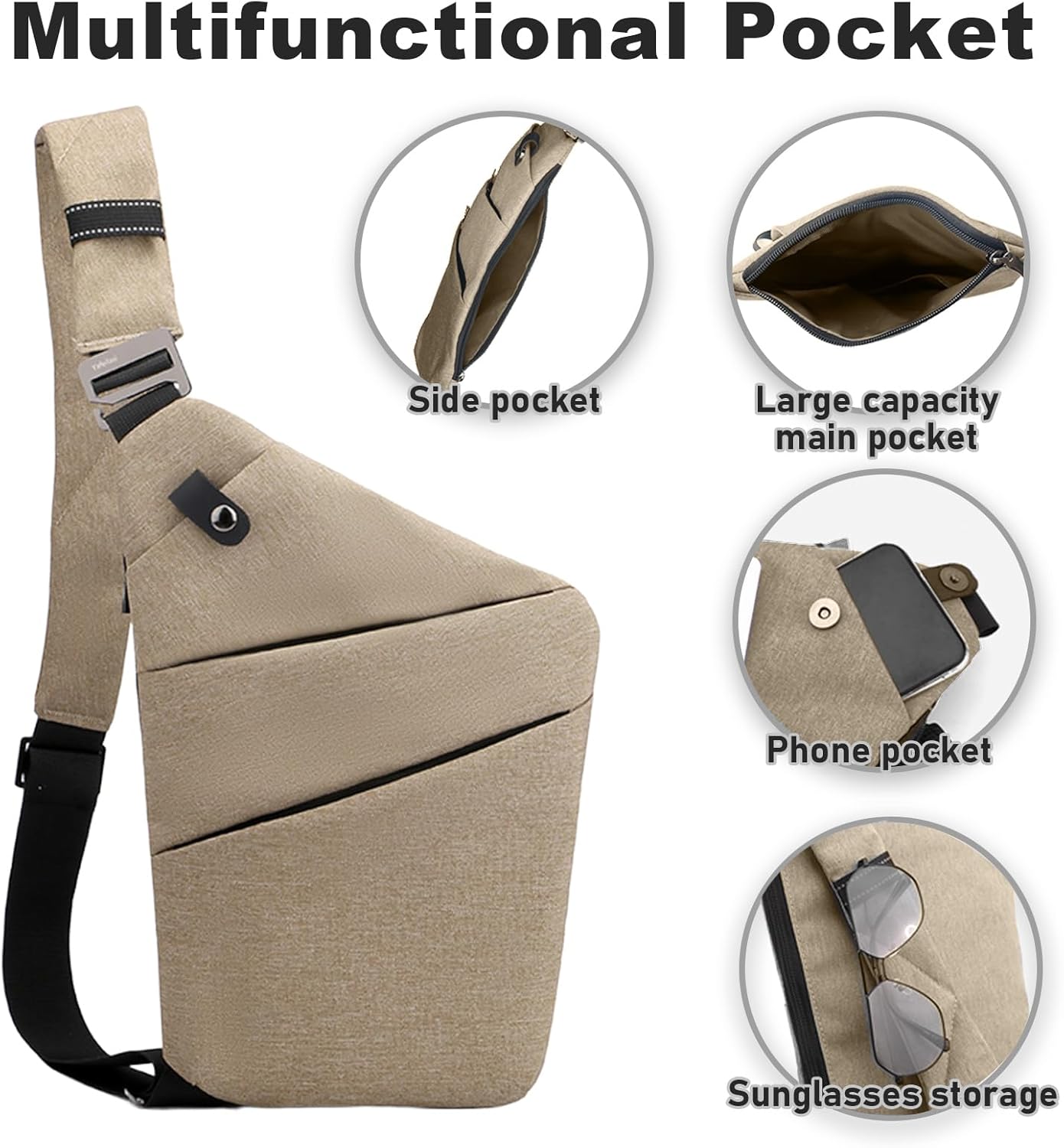 Anti Theft Travel Bag, One Shoulder Large Capacity Cross-body Bag Chest Fashion Lightweight Sling Bags for Travel Sports - Image 2